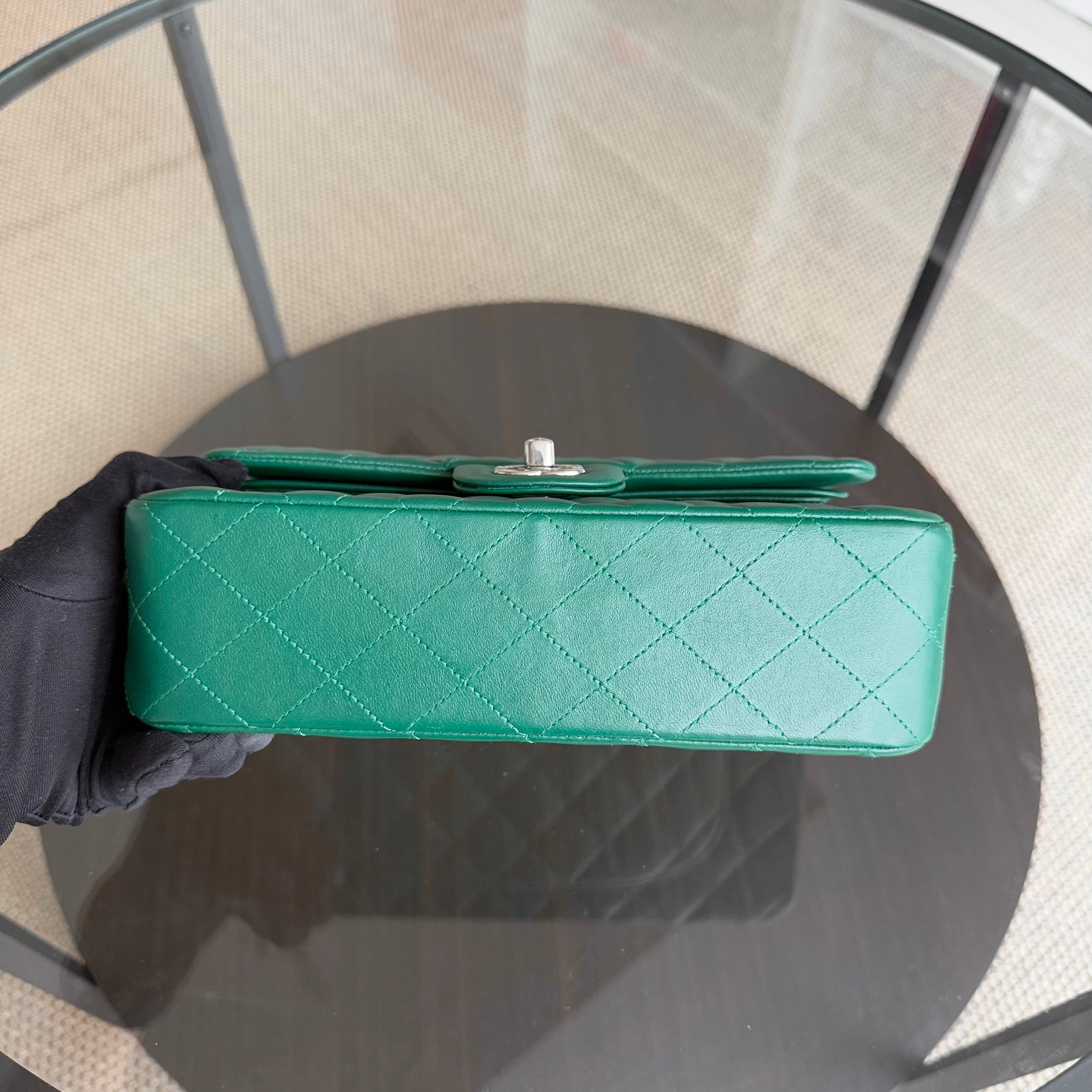 Chanel Classic Flap Small - Lambskin 23CM Quilted Double Flap Dark Green Silver Hardware Series 25