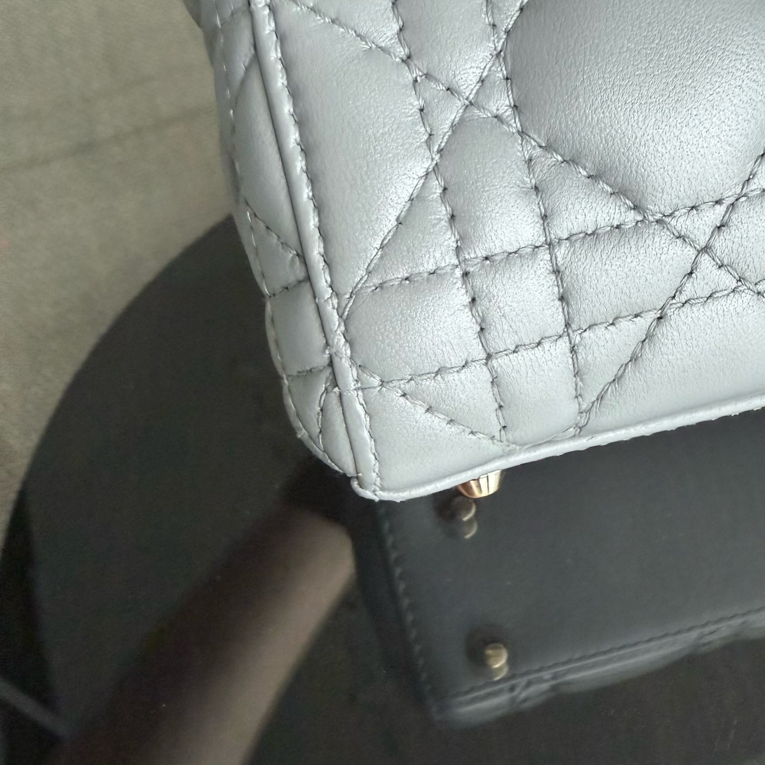 Dior Lady Mini - Cannage Lambskin Gray Gold Hardware Chain Strap