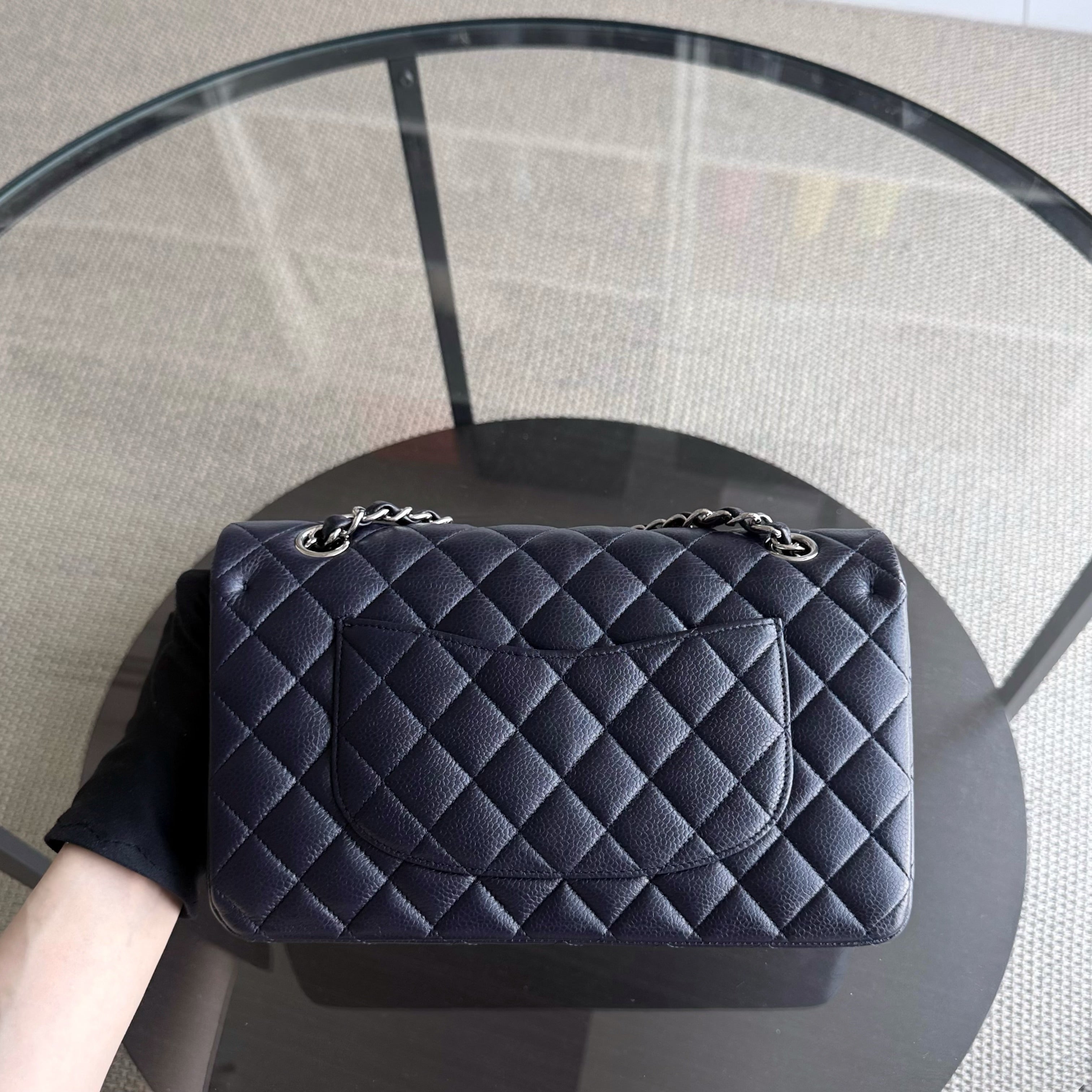 Chanel Classic Flap Medium - Caviar 25CM Quilted Grained Calfskin Midnight Blue Silver Hardware Series 18