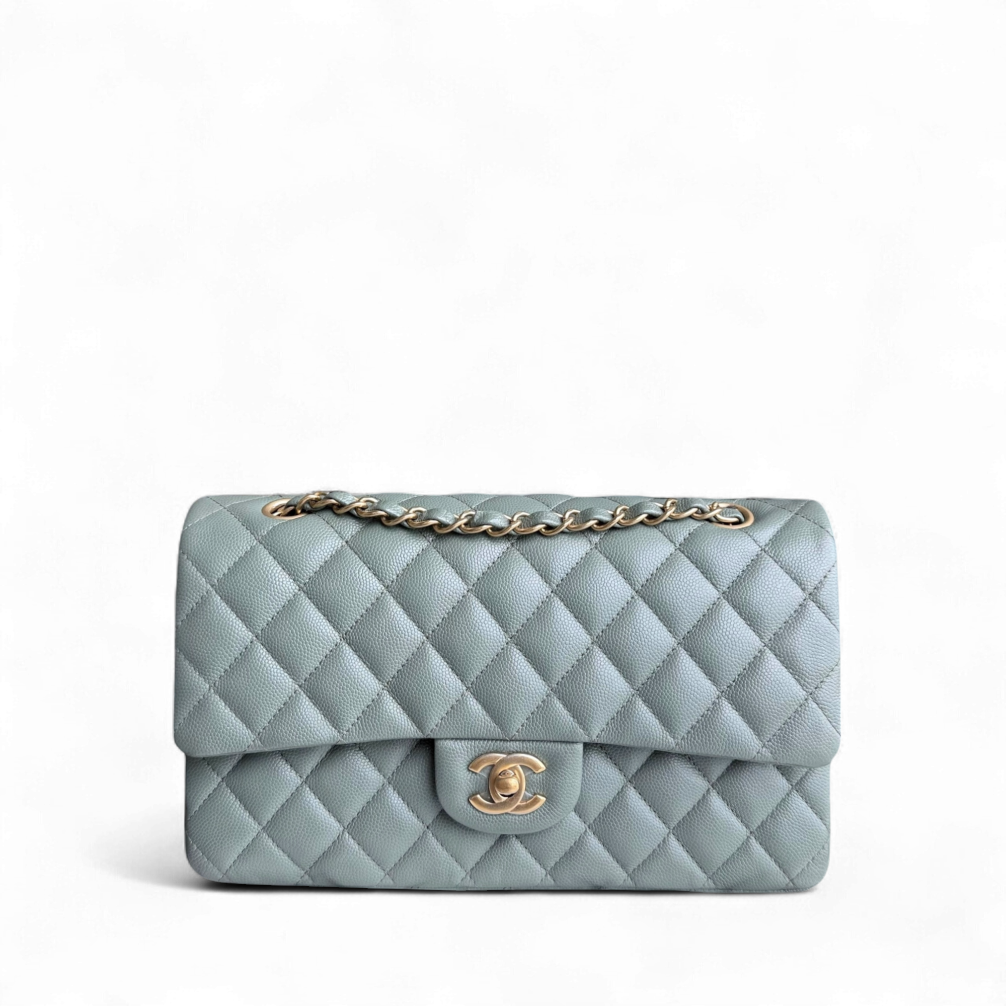Chanel Classic Flap Medium - Caviar 25CM Quilted Light Green Gold Hardware Series 25