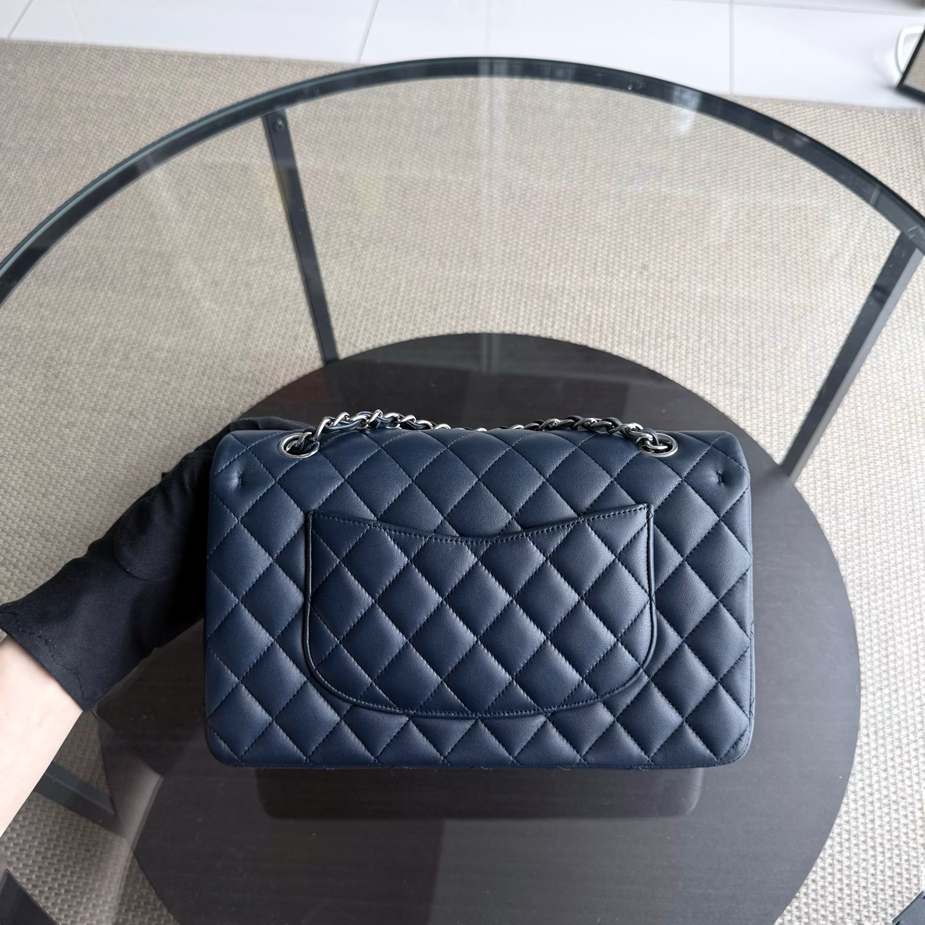 Chanel Classic Flap Medium - 25CM Quilted Lambskin Midnight Blue Silver Hardware Series 22
