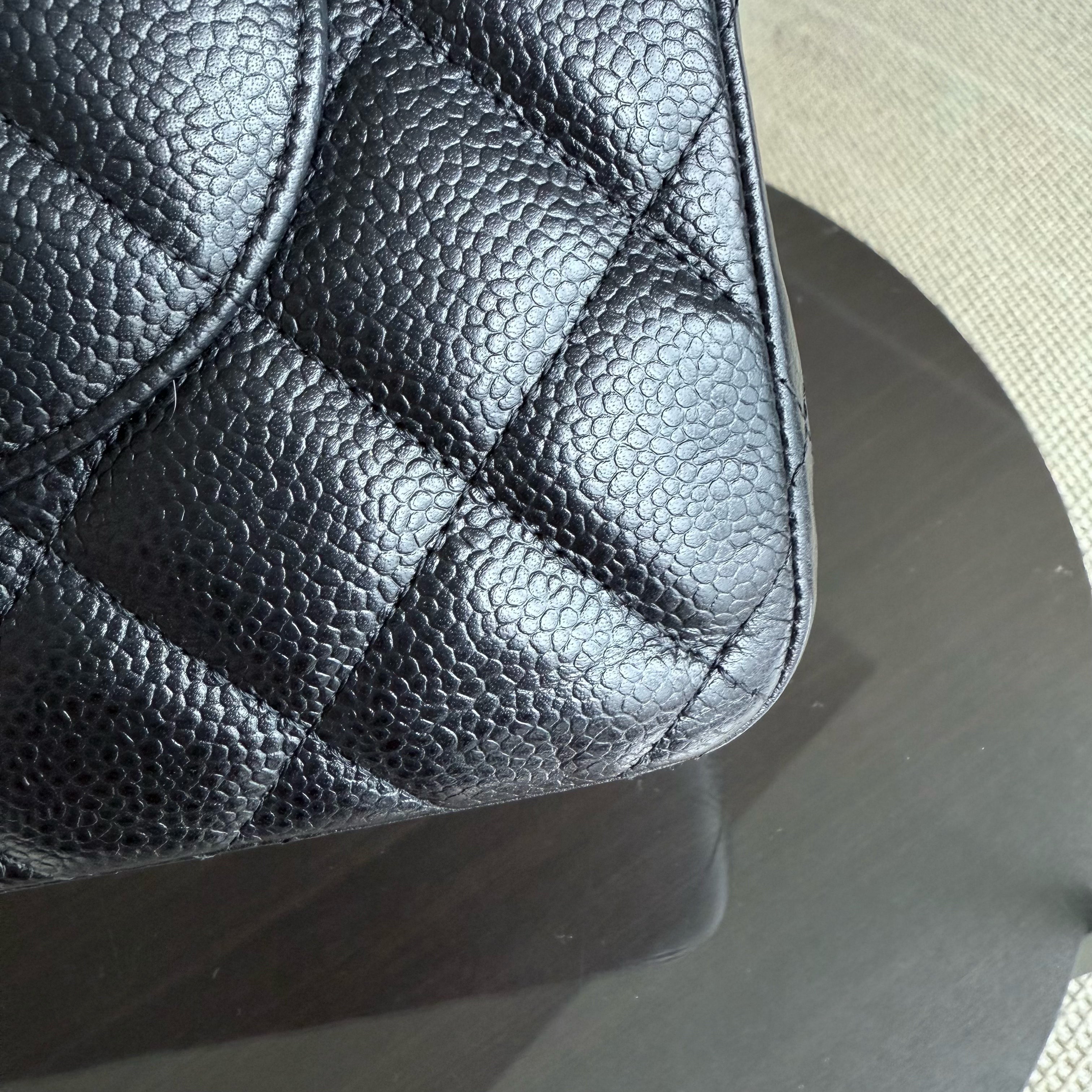Chanel Classic Flap Jumbo - Caviar 30CM Double Flap Quilted Black Silver Hardware Series 18