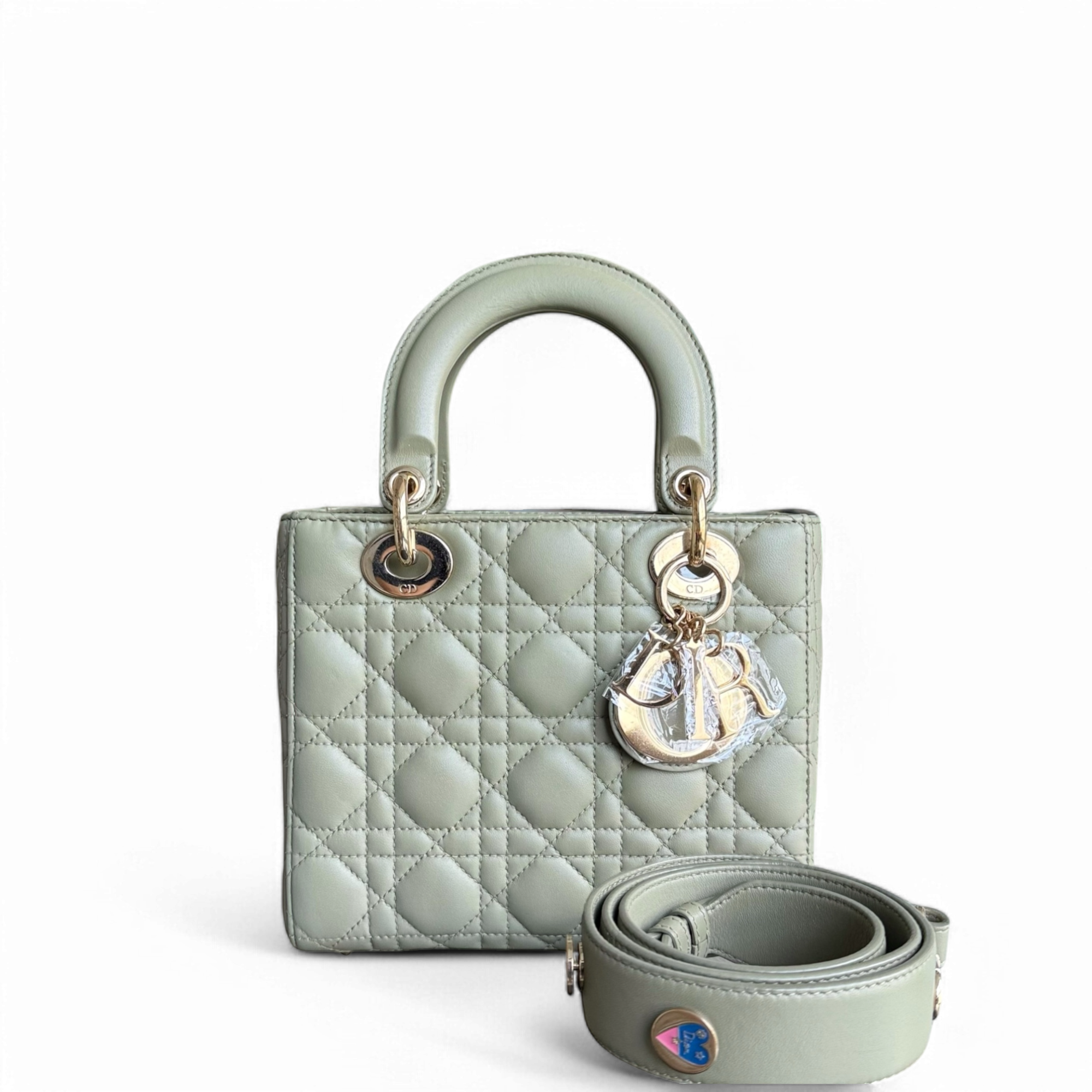 Dior Lady Small - Cannage Lambskin Mint Green Gold Hardware