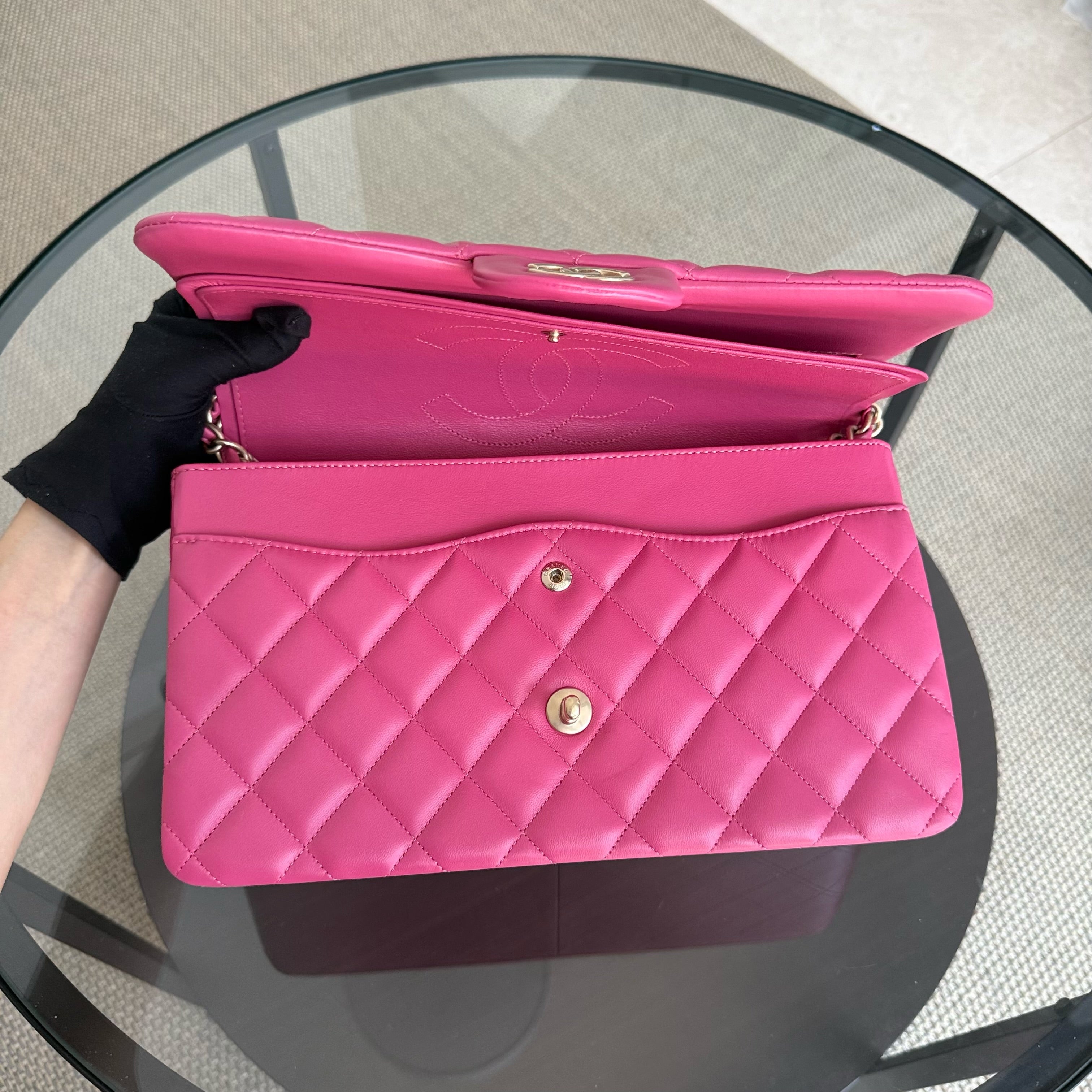 Chanel Classic Flap Jumbo - Double Flap 30CM Quilted Lambskin Pink Gold Hardware Series 17