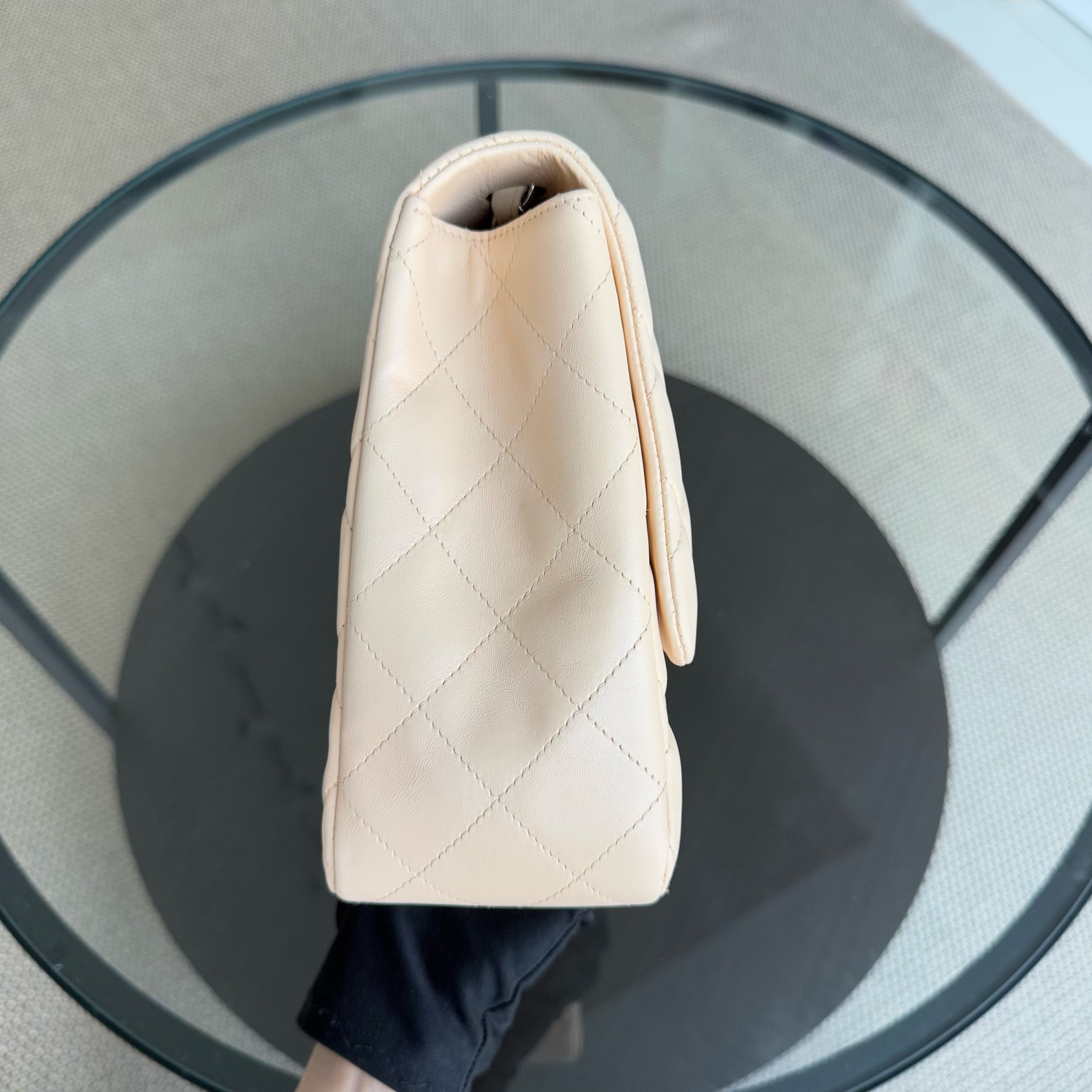 Chanel Classic Flap Jumbo - 30CM Quilted Single Flap Lambskin Beige Silver Hardware Series 13