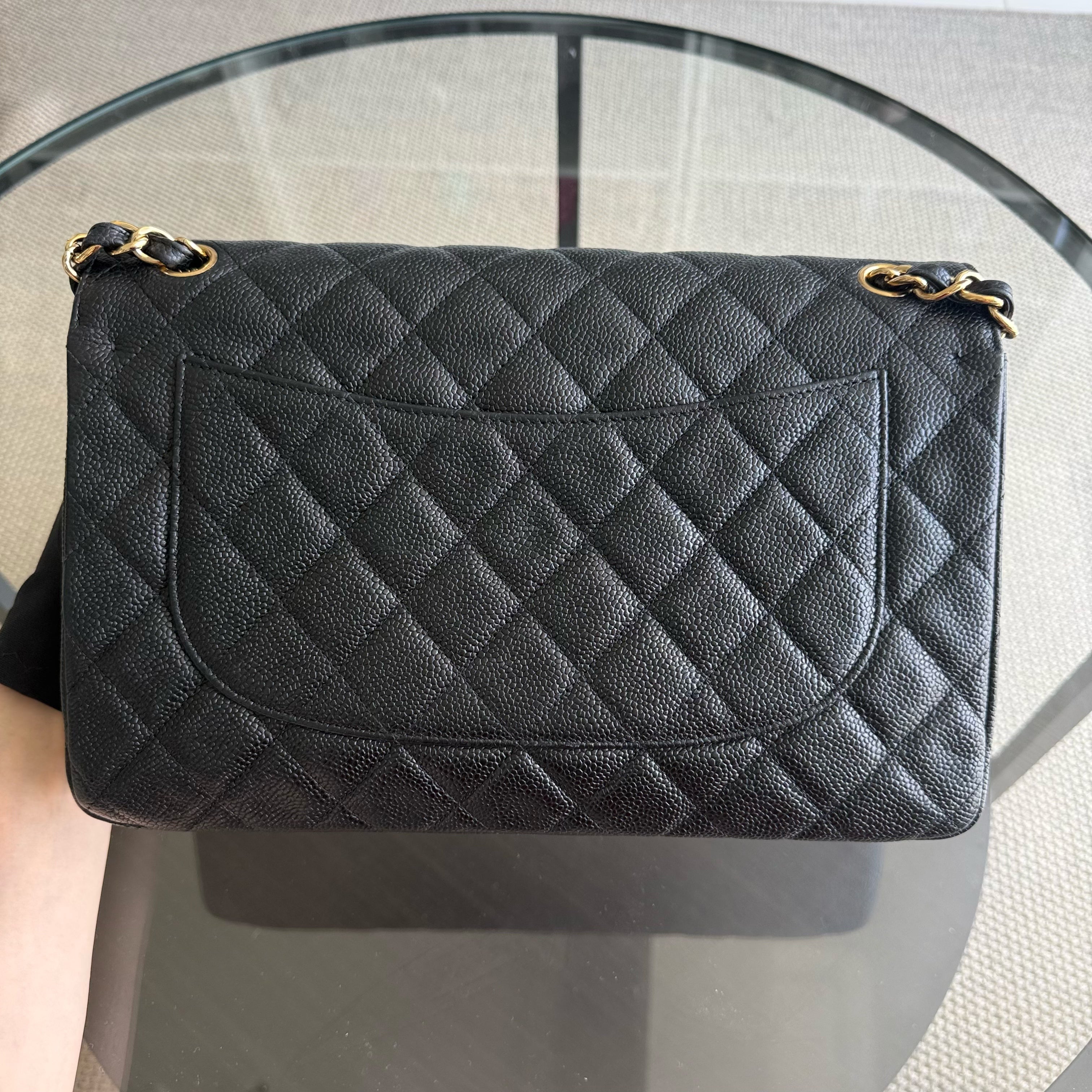 Chanel Classic Flap Jumbo - Caviar Double Flap 30CM Quilted Black Gold Hardware Series 15