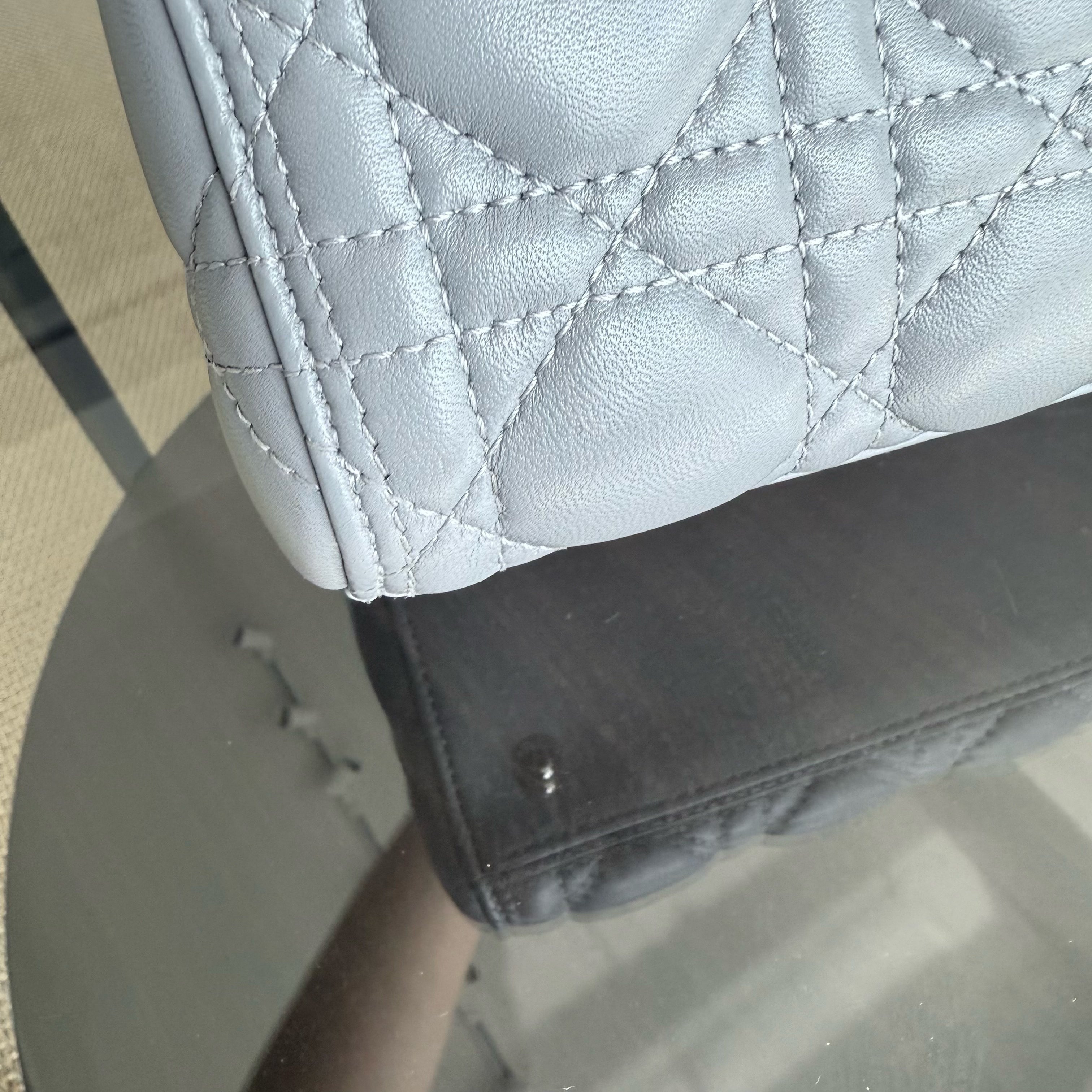 Dior Lady Medium - Cannage Lambskin Grey Gray Silver Hardware