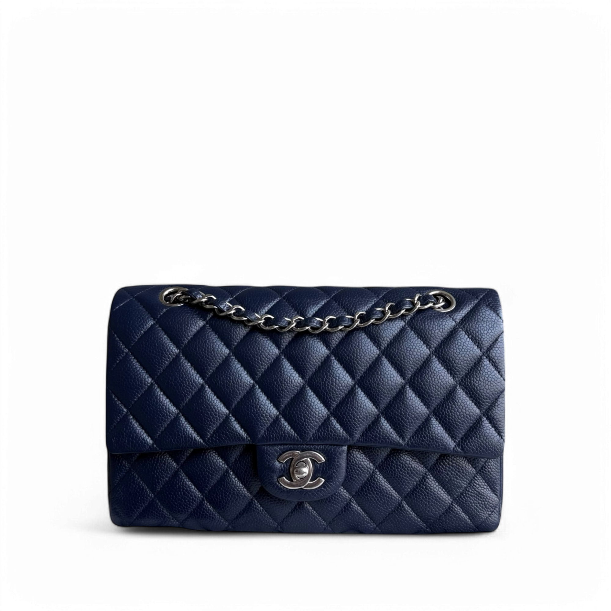 Chanel Classic Flap Medium - Caviar 25CM Quilted Dark Blue Silver Hardware Series 19