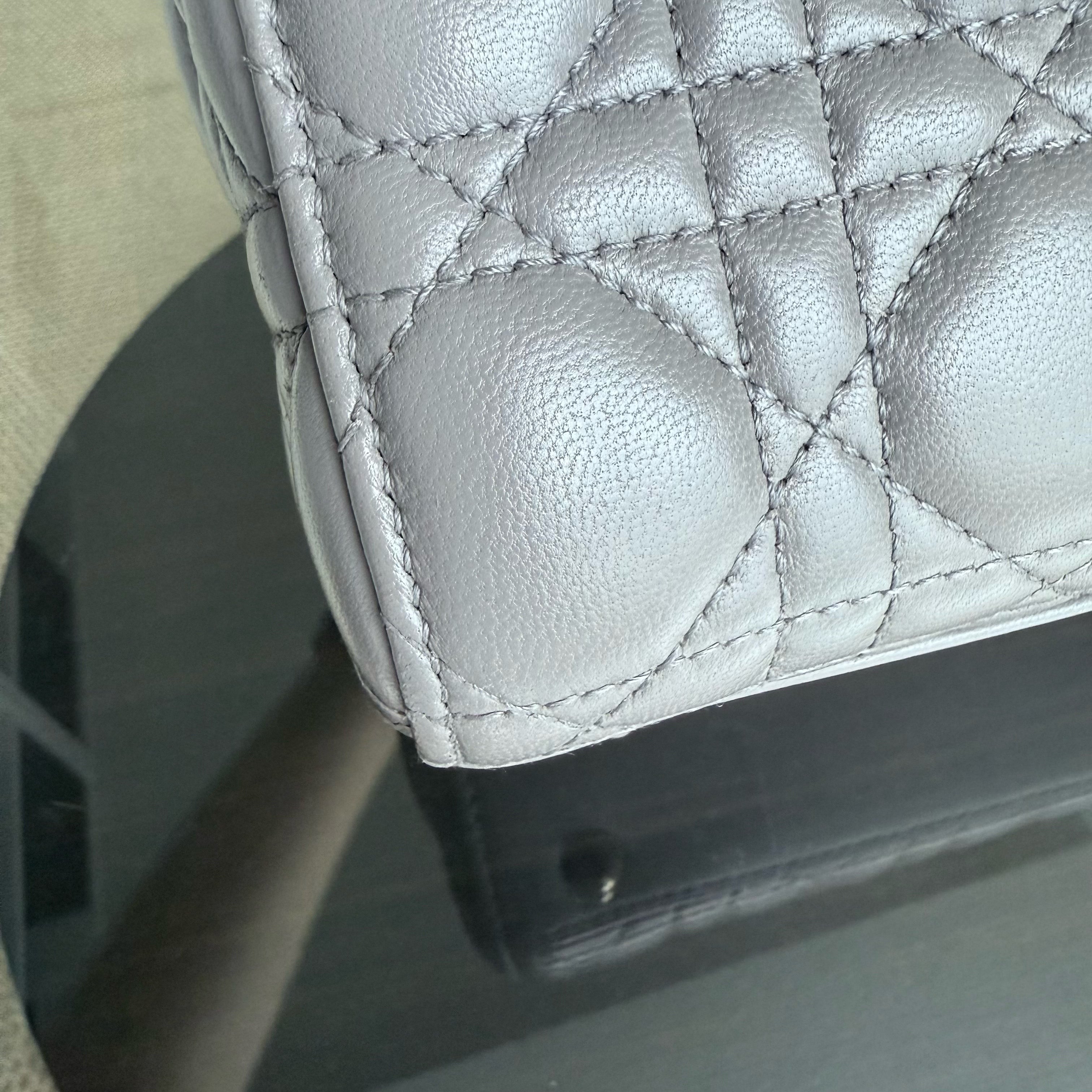Dior Lady Small - Cannage Lambskin Grey Gray Gold Hardware