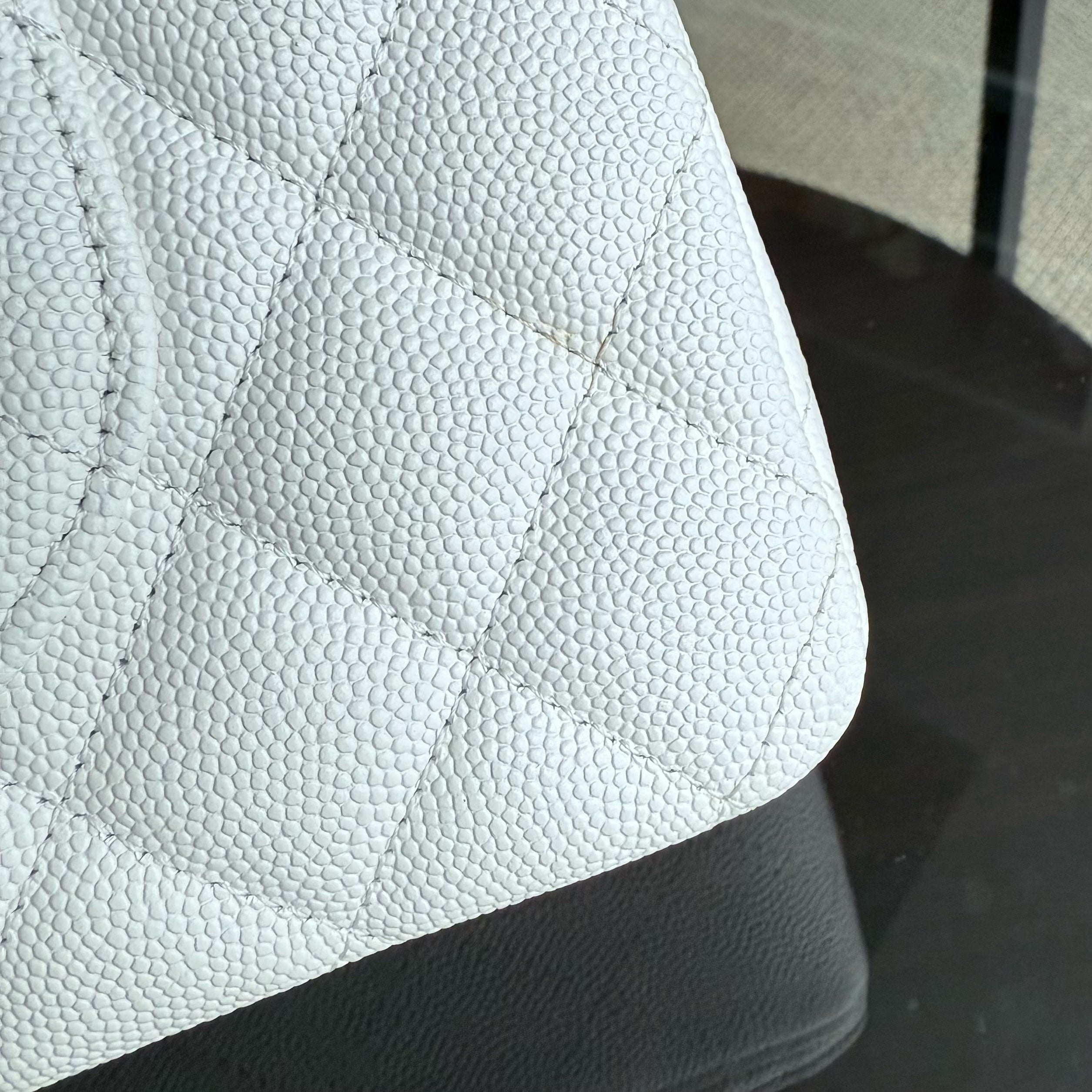 Chanel Classic Flap Medium - Caviar 25CM Quilted Snow White Gold Hardware Microchip