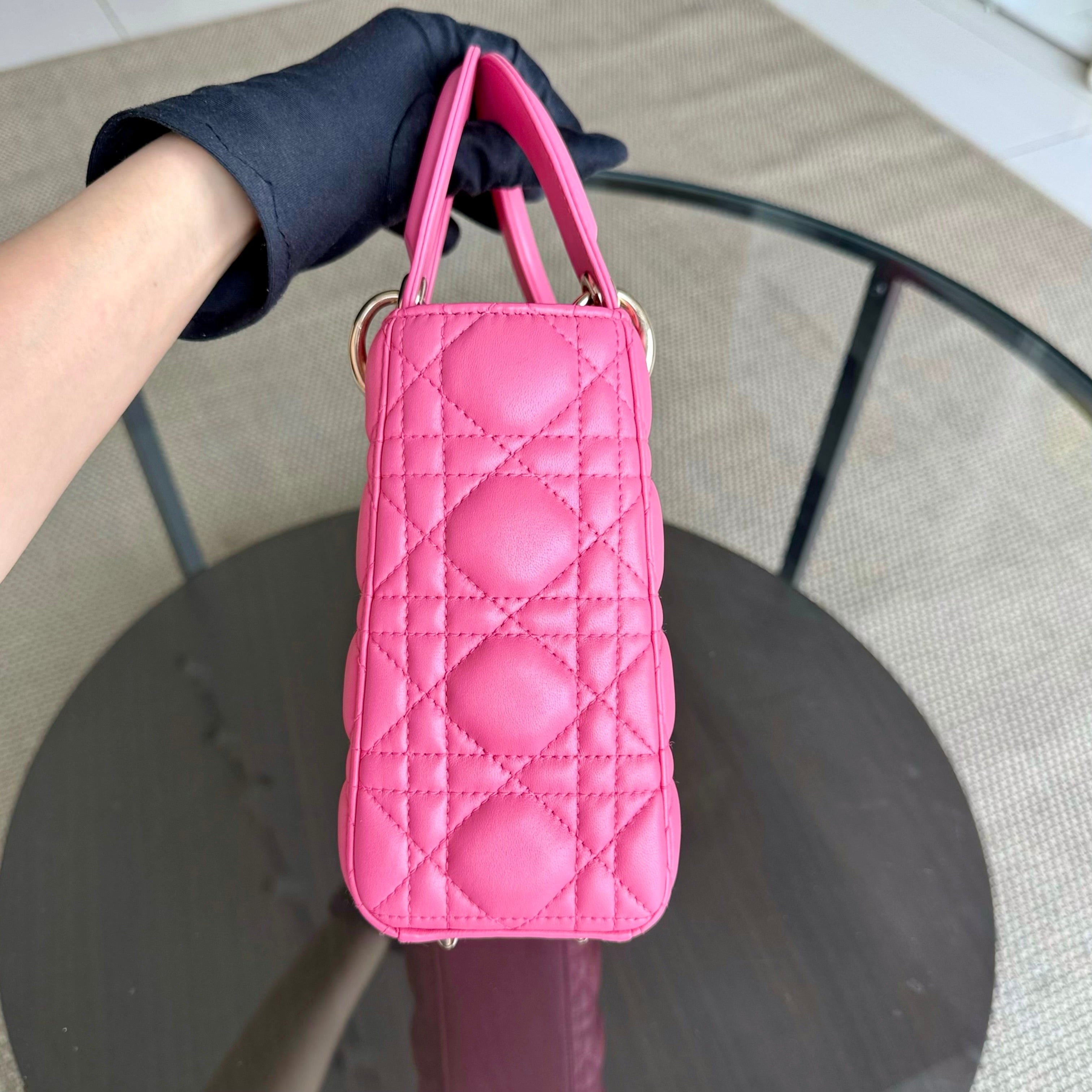 Dior Lady Small - Cannage Lambskin Barbie Pink Gold Hardware