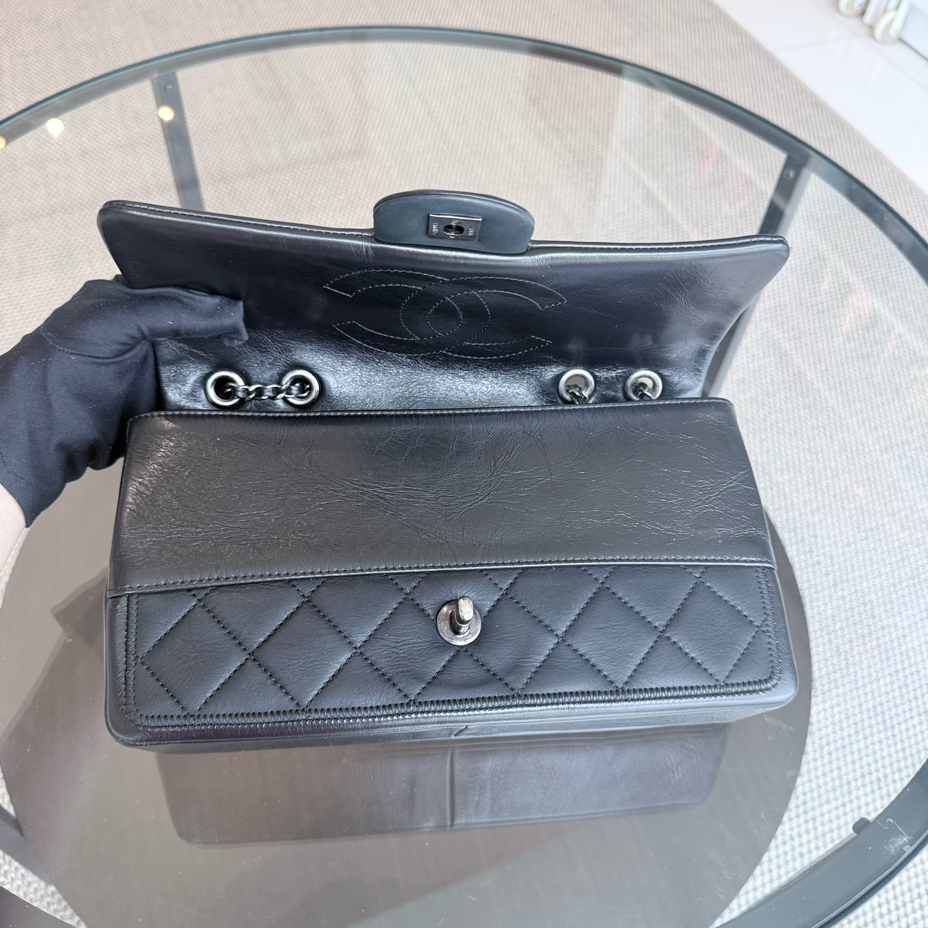 Chanel Seasonal Flap - 25CM Quilted Calfskin Black Silver Hardware Series 20