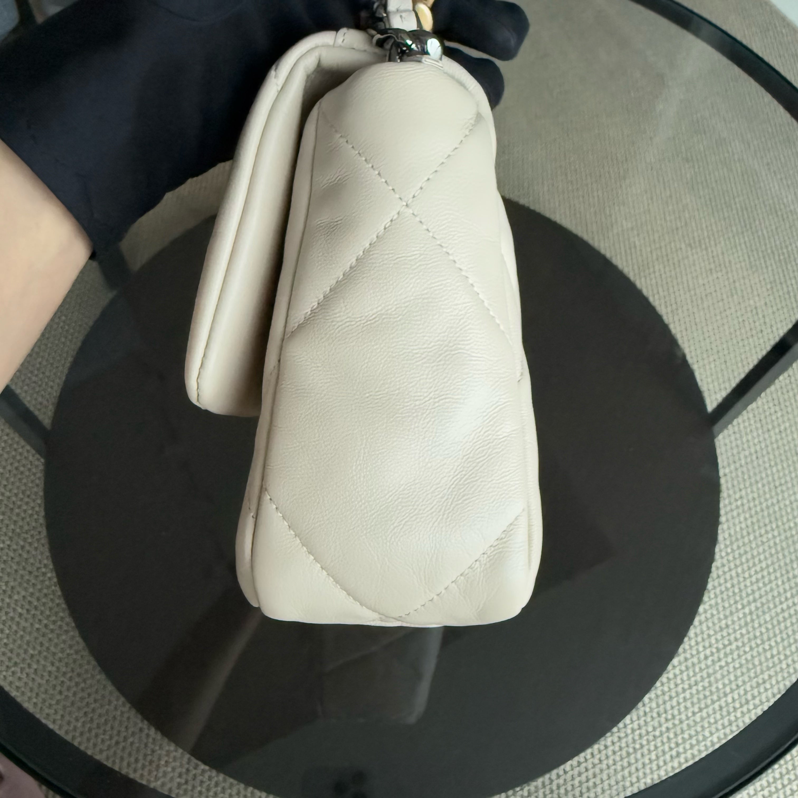 Chanel 19 Bag Small- C19 Quilted Goatskin Light Beige Cream Two-tone Hardware Series 30