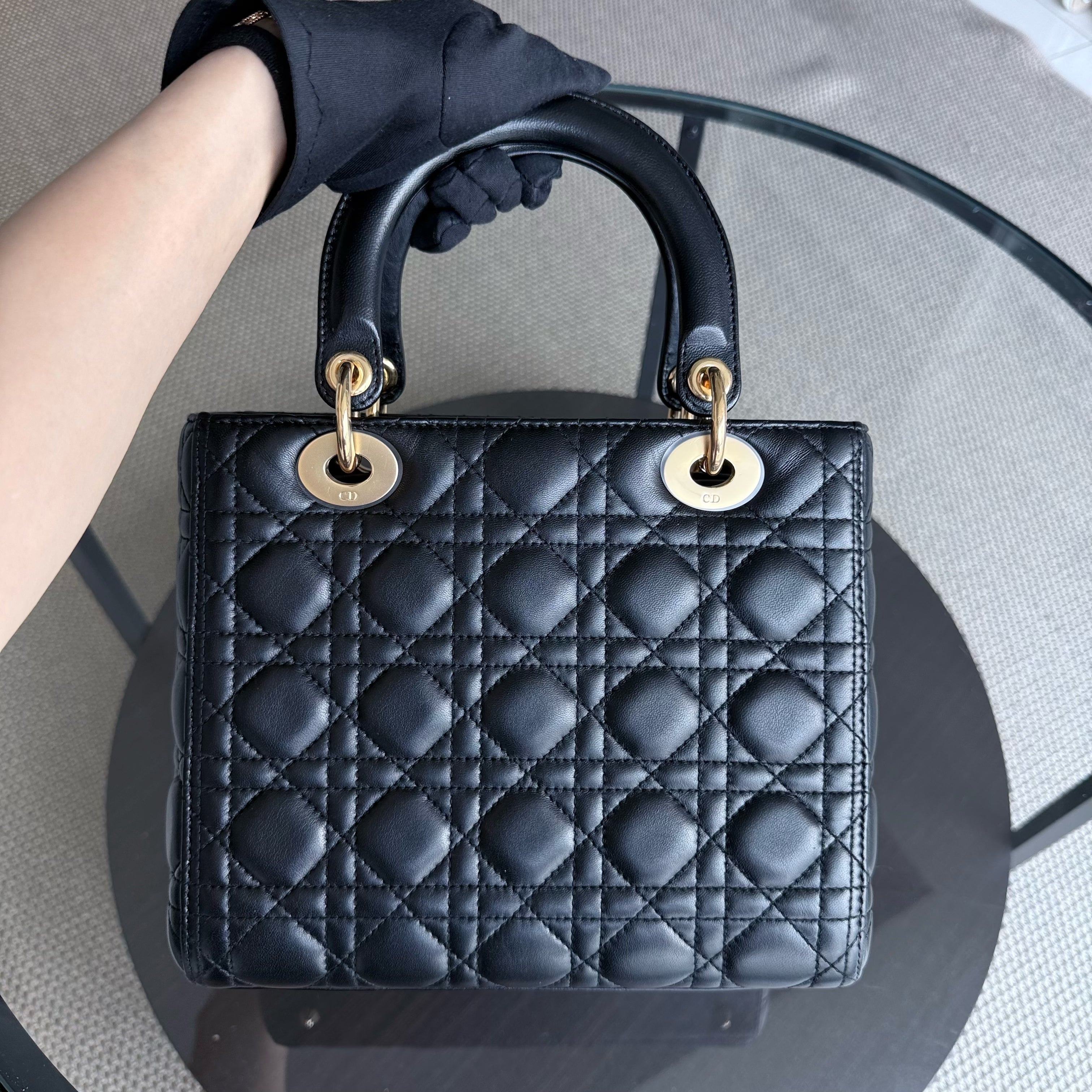 Dior Lady Medium - Cannage Lambskin Black Gold Hardware NO STRAP