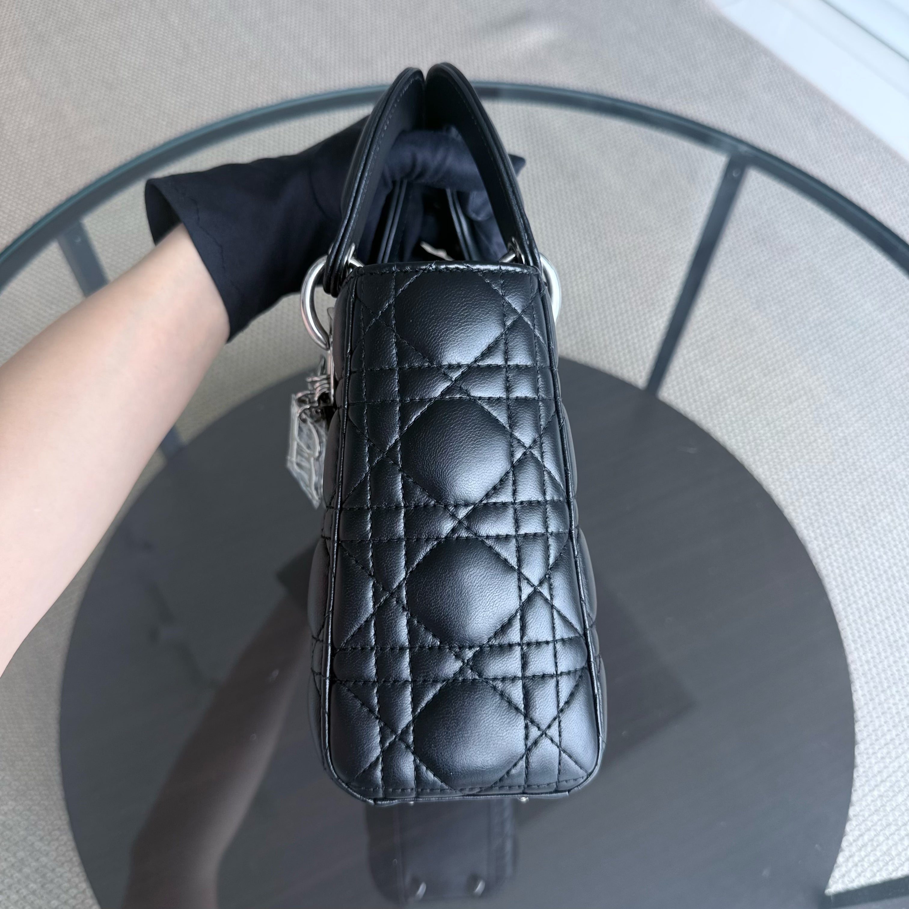 Dior Lady Small - Cannage Lambskin Black Silver Hardware