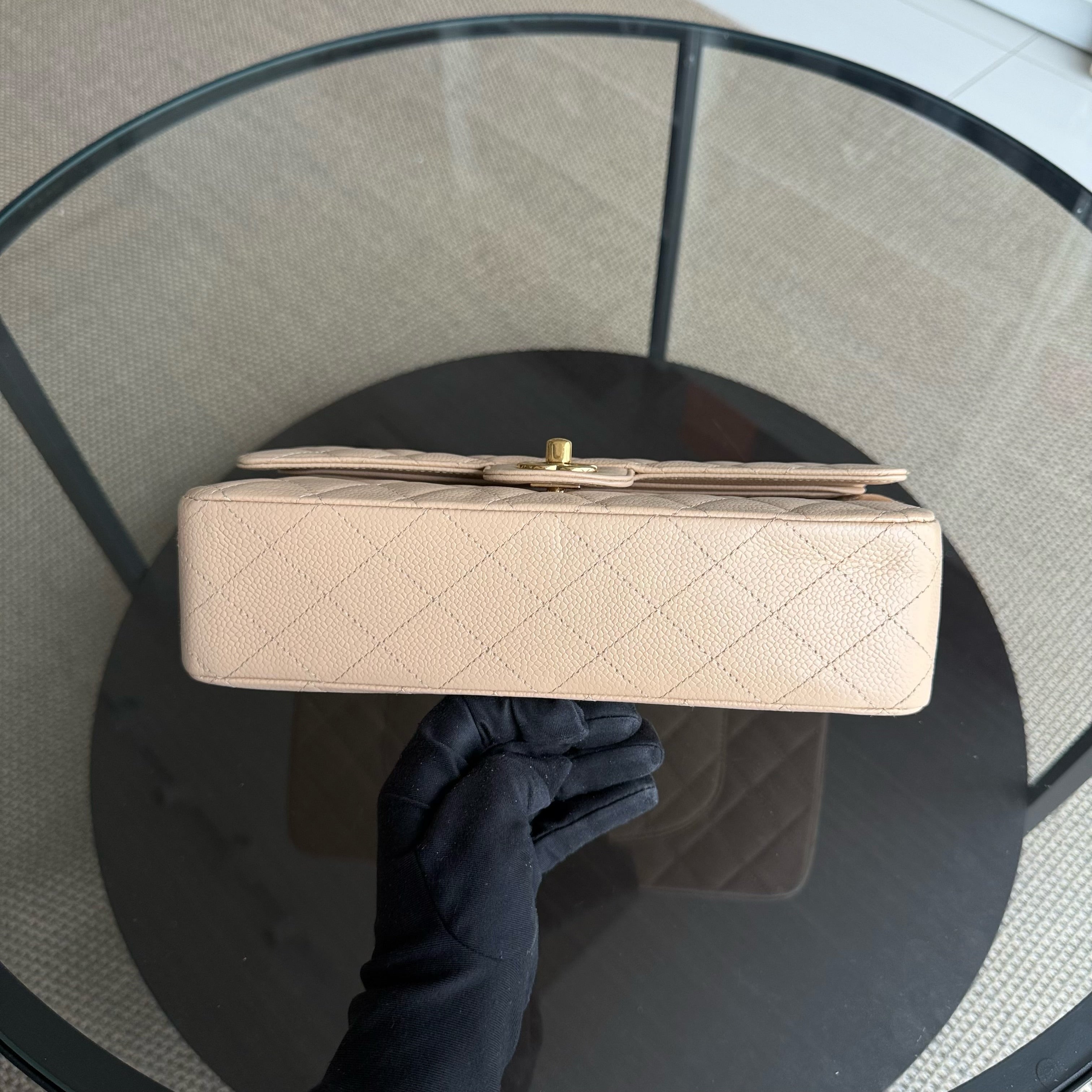 Chanel Classic Flap Medium - Caviar 25CM Quilted Grained Calfskin Beige Gold Hardware Series 16