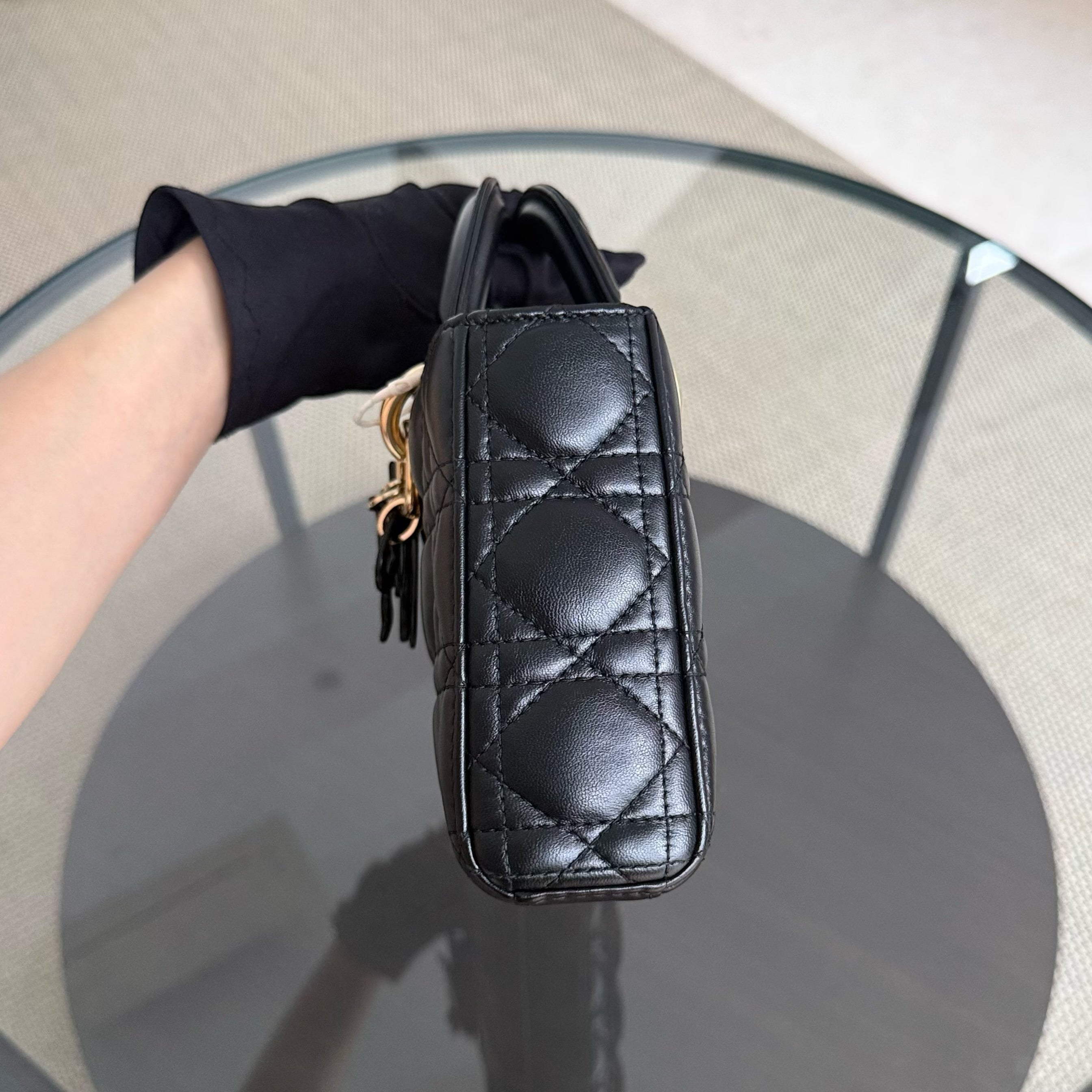 Dior D-Joy Medium - Cannage Lambskin Black Gold Hardware