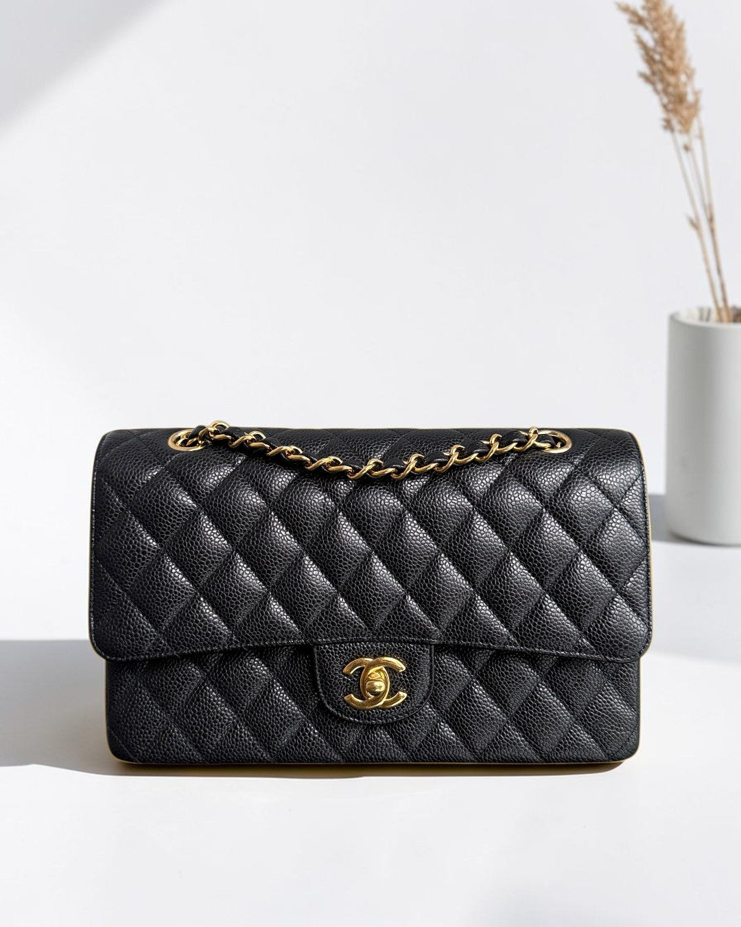Chanel Classic Flap Medium - 25CM Quilted Caviar Black Gold Hardware Series 19