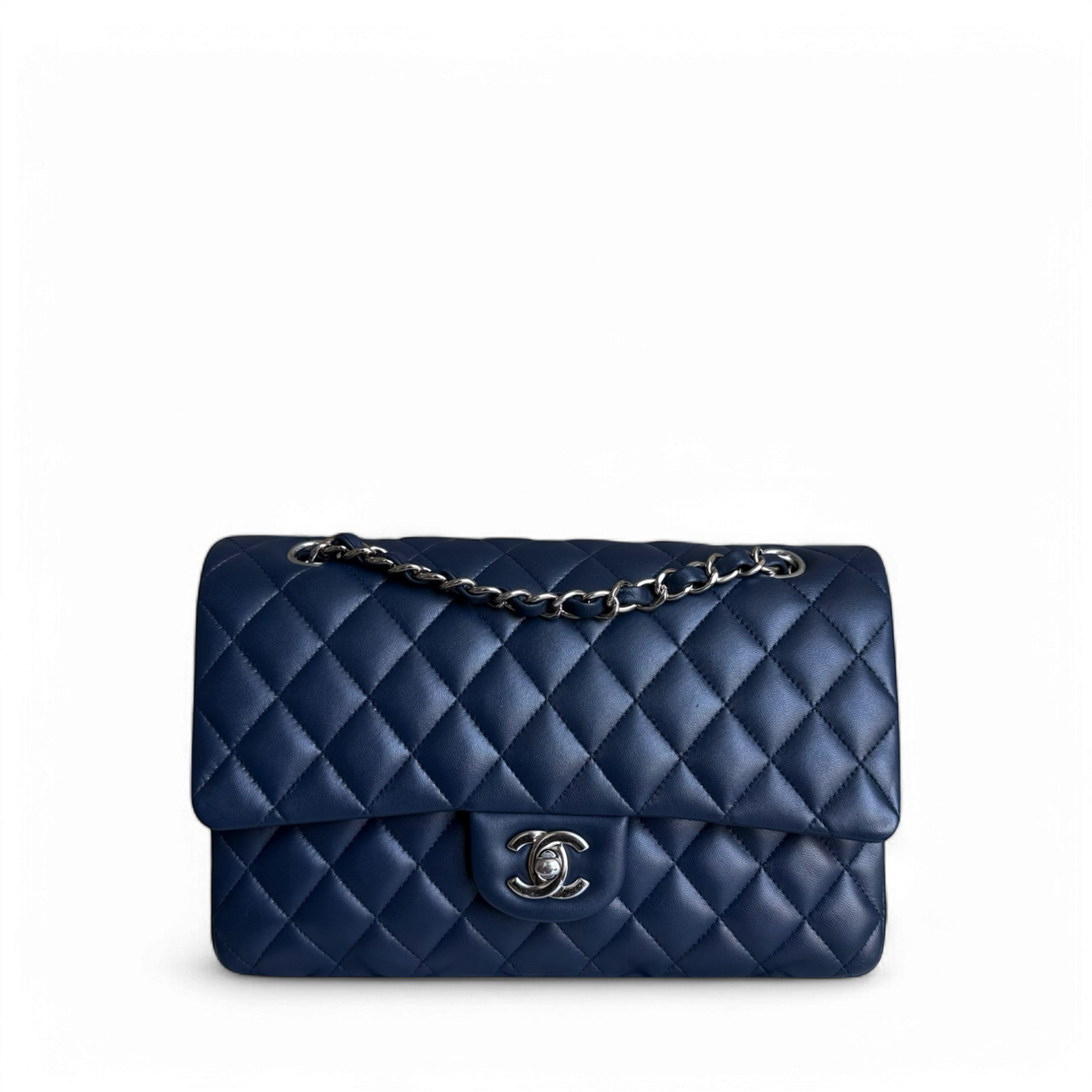 Chanel Classic Flap Medium - 25CM Quilted Lambskin Dark Blue Silver Hardware Series 22