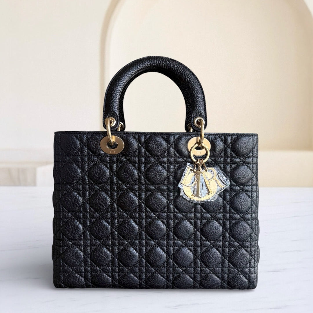 *Flap, Caviar* Lady Large Flap Caviar Cannage Black GHW No Strap
