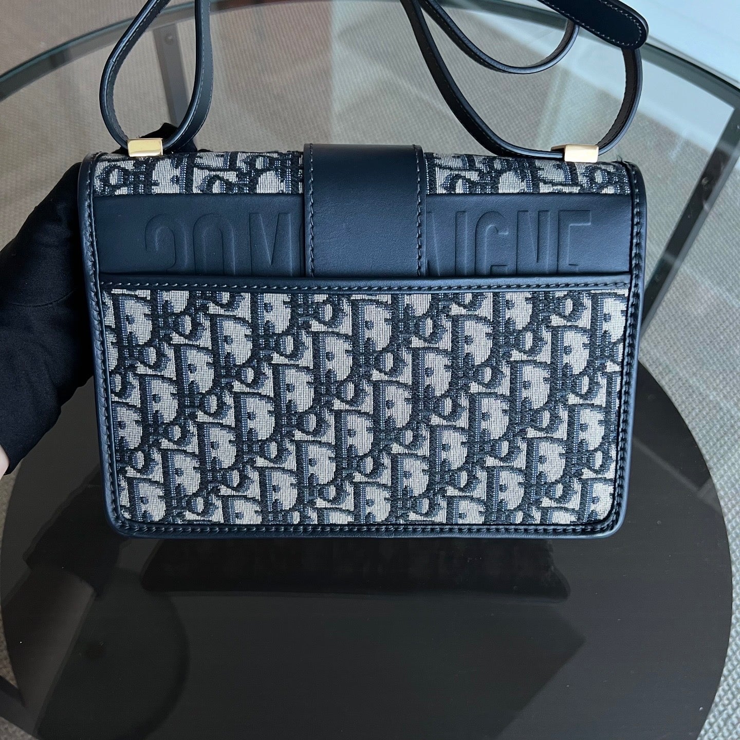 Dior Montaigne 30 - Medium Oblique Canvas Blue Shoulder Bag Golden Hardware