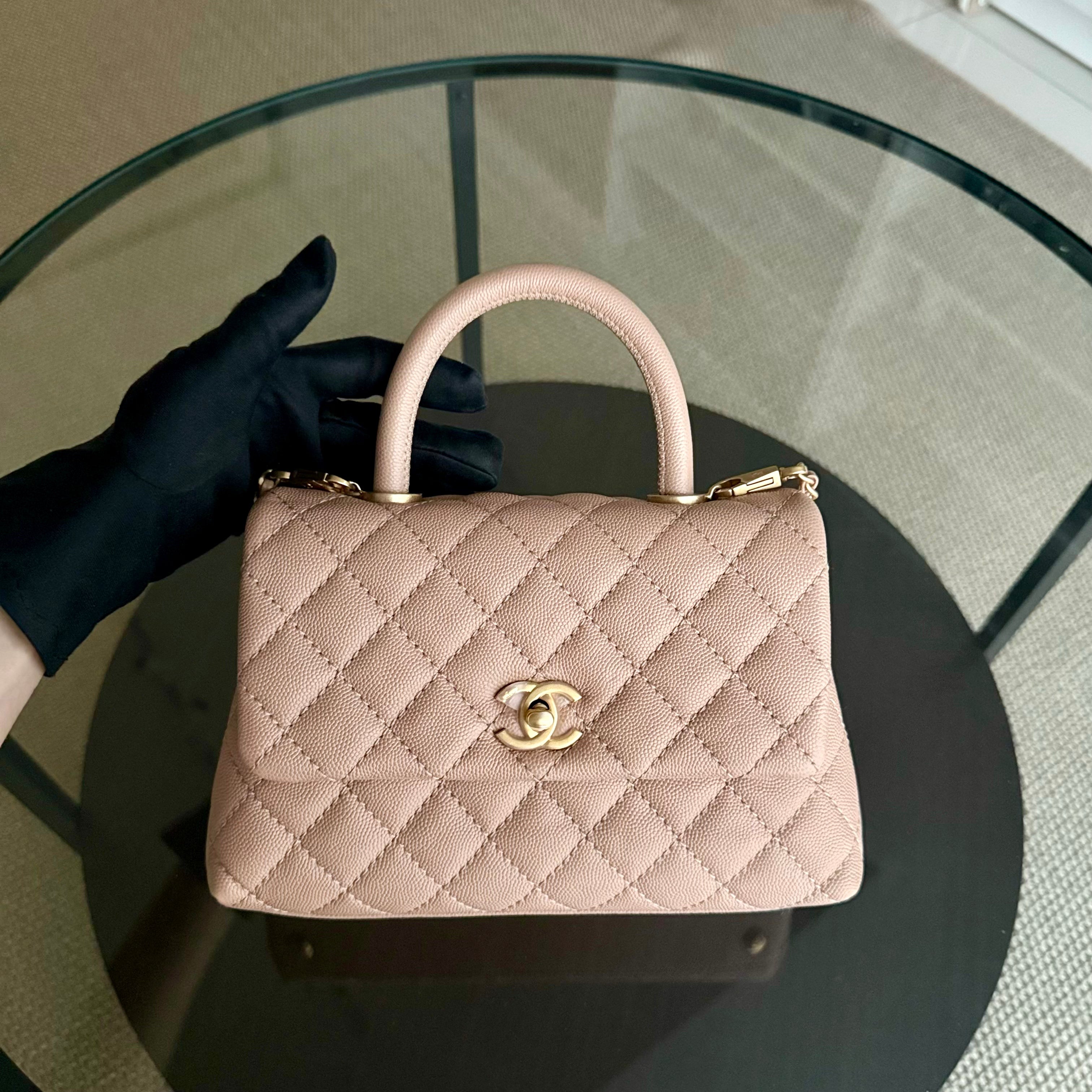 Chanel Coco Handle Small - Caviar Quilted Nude Light Beige Gold Hardware Series 25