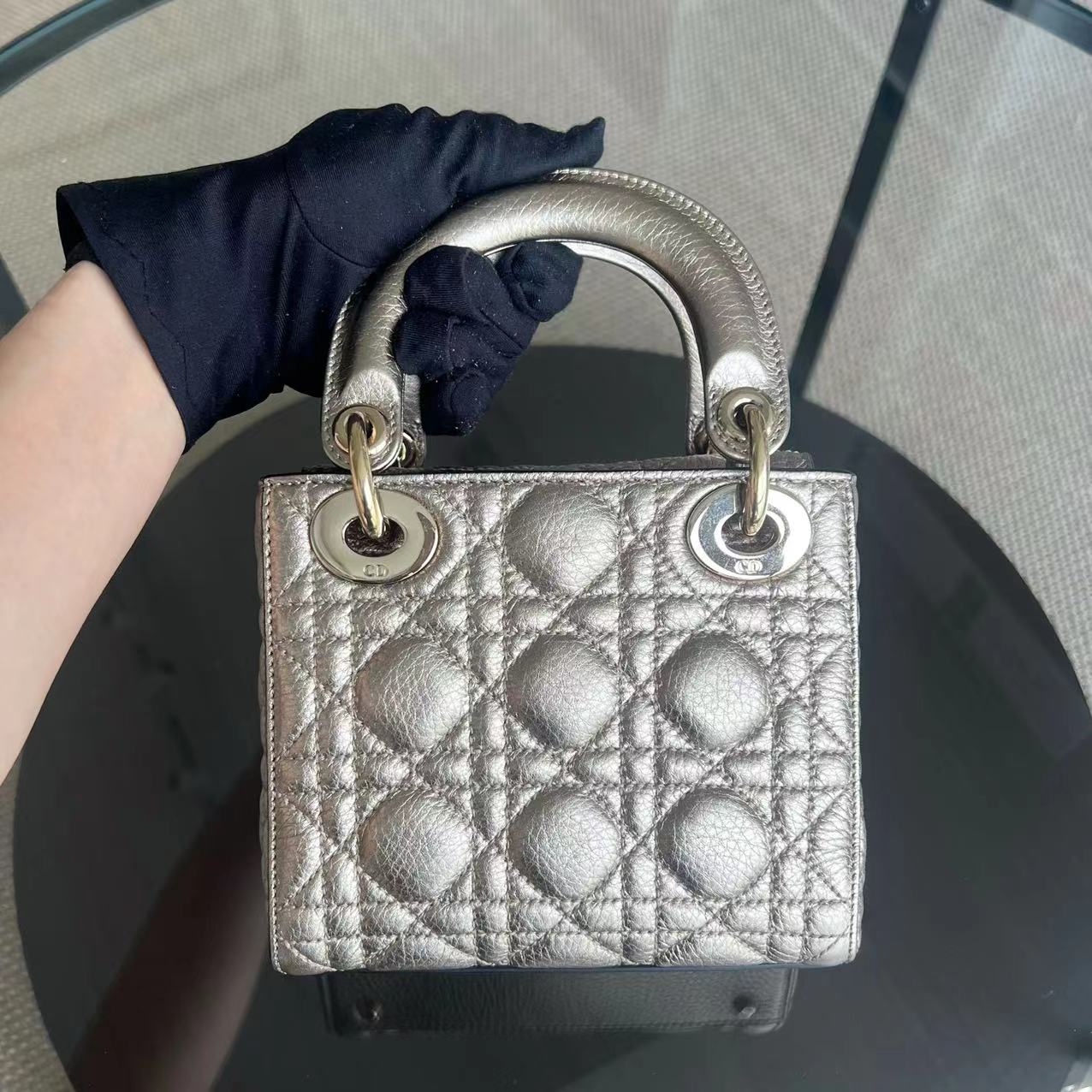 Dior Lady Mini - Cannage Calfskin Metallic Gold Golden Hardware