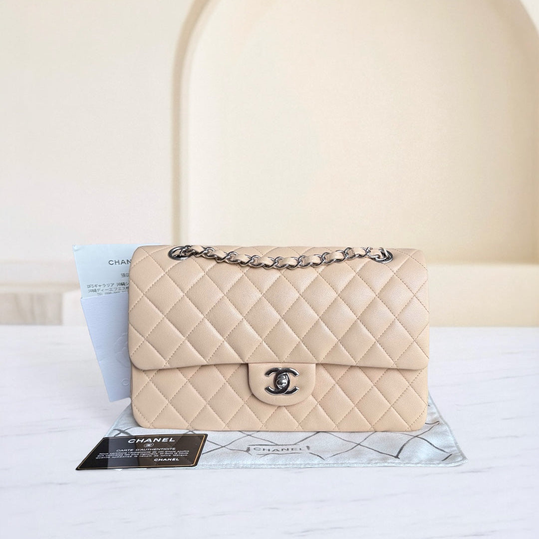 Chanel Classic Flap Medium - 25CM Quilted Lambskin Beige Silver Hardware Series 15