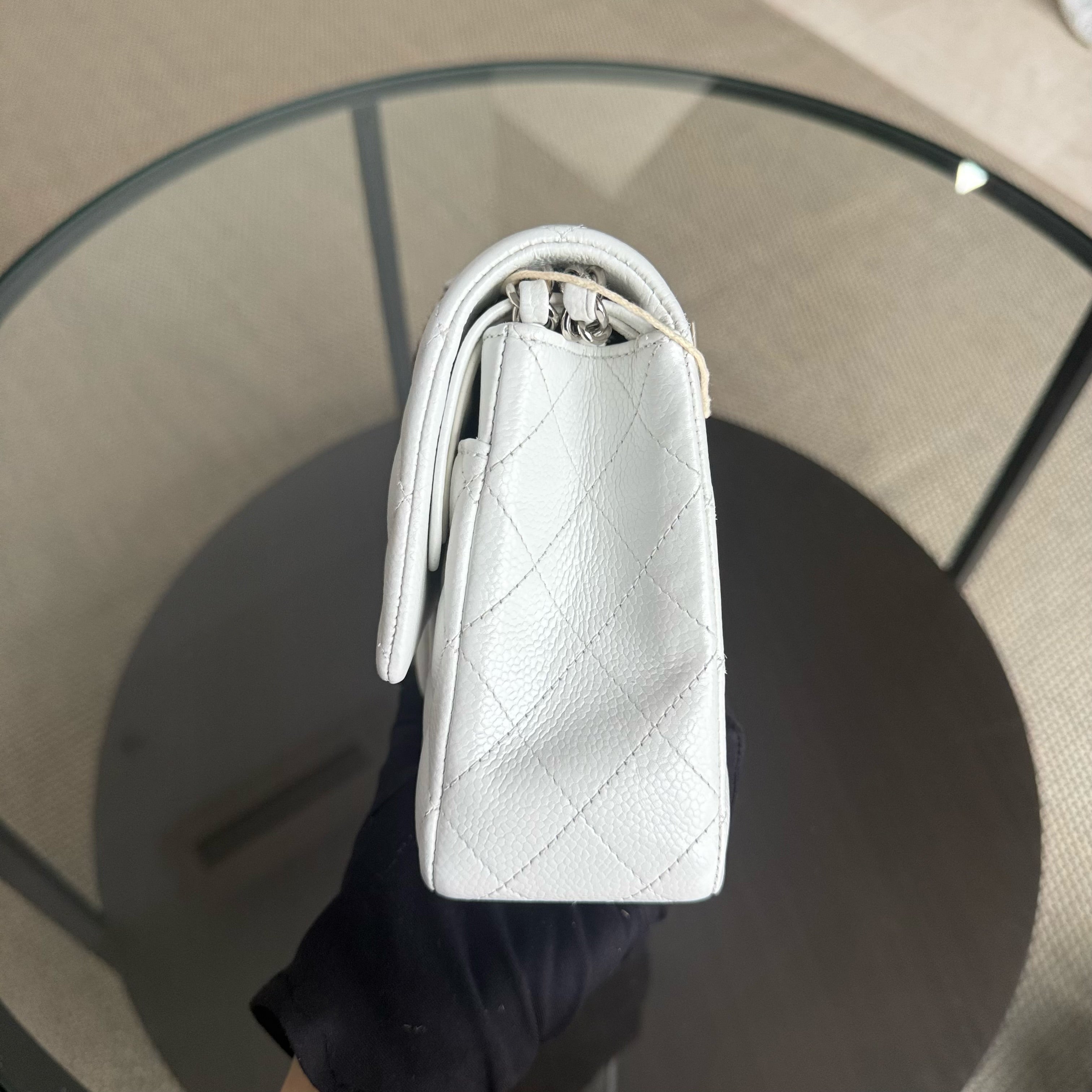 Chanel Classic Flap Medium - Caviar Quilted White Silver Hardware Series 18