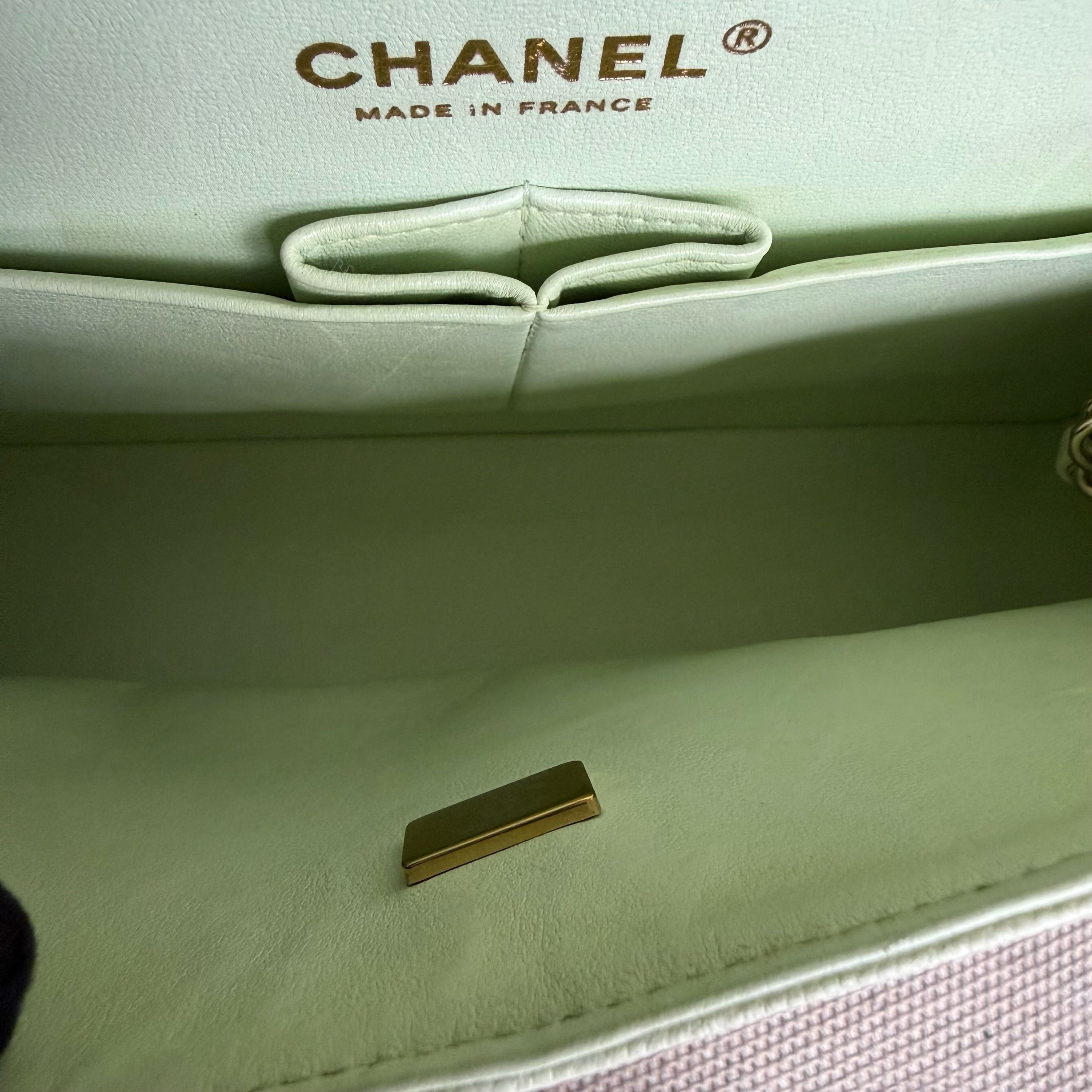 Chanel Classic Flap Medium - Caviar 25CM Quilted Light Green Gold Hardware Microchip
