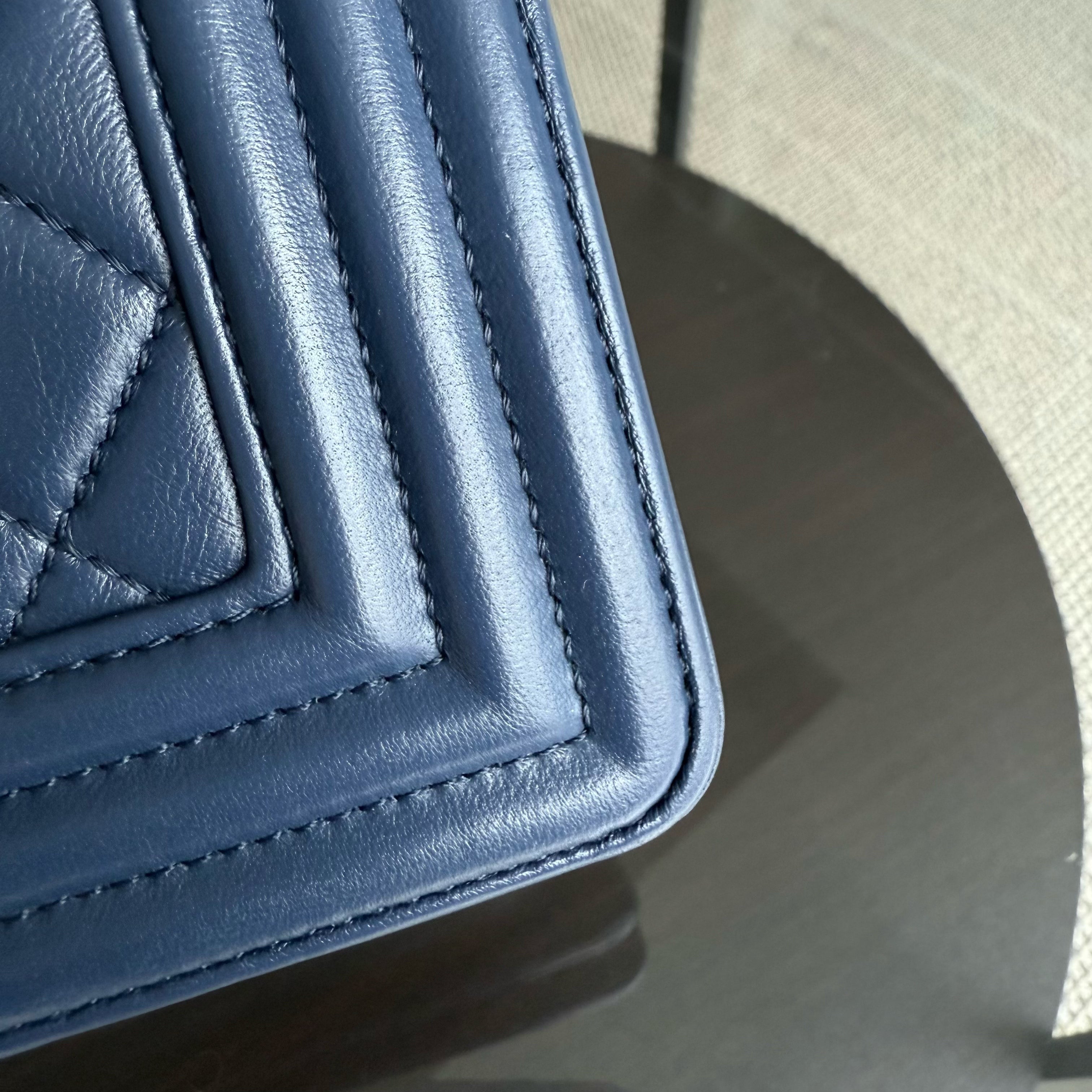Chanel Boy Medium - 25CM Quilted Lambskin Dark Blue Gold Hardware Series 24