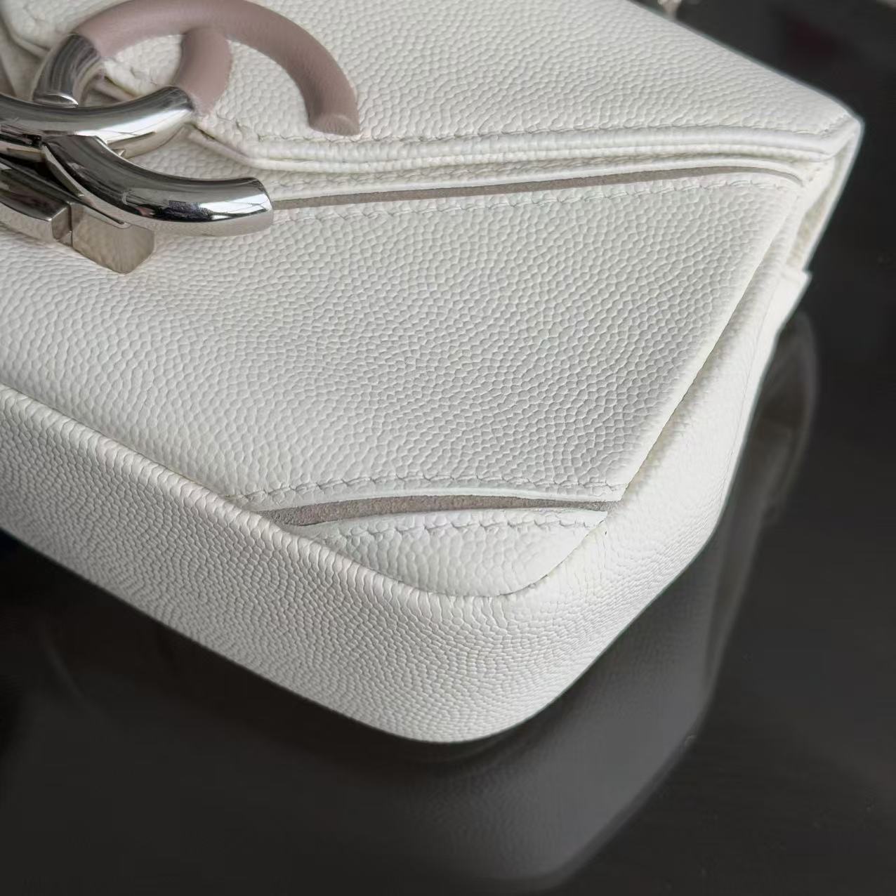 Chanel CC Flap Mini Bag - 17CM Caviar Chevron White Silver Hardware Series 23