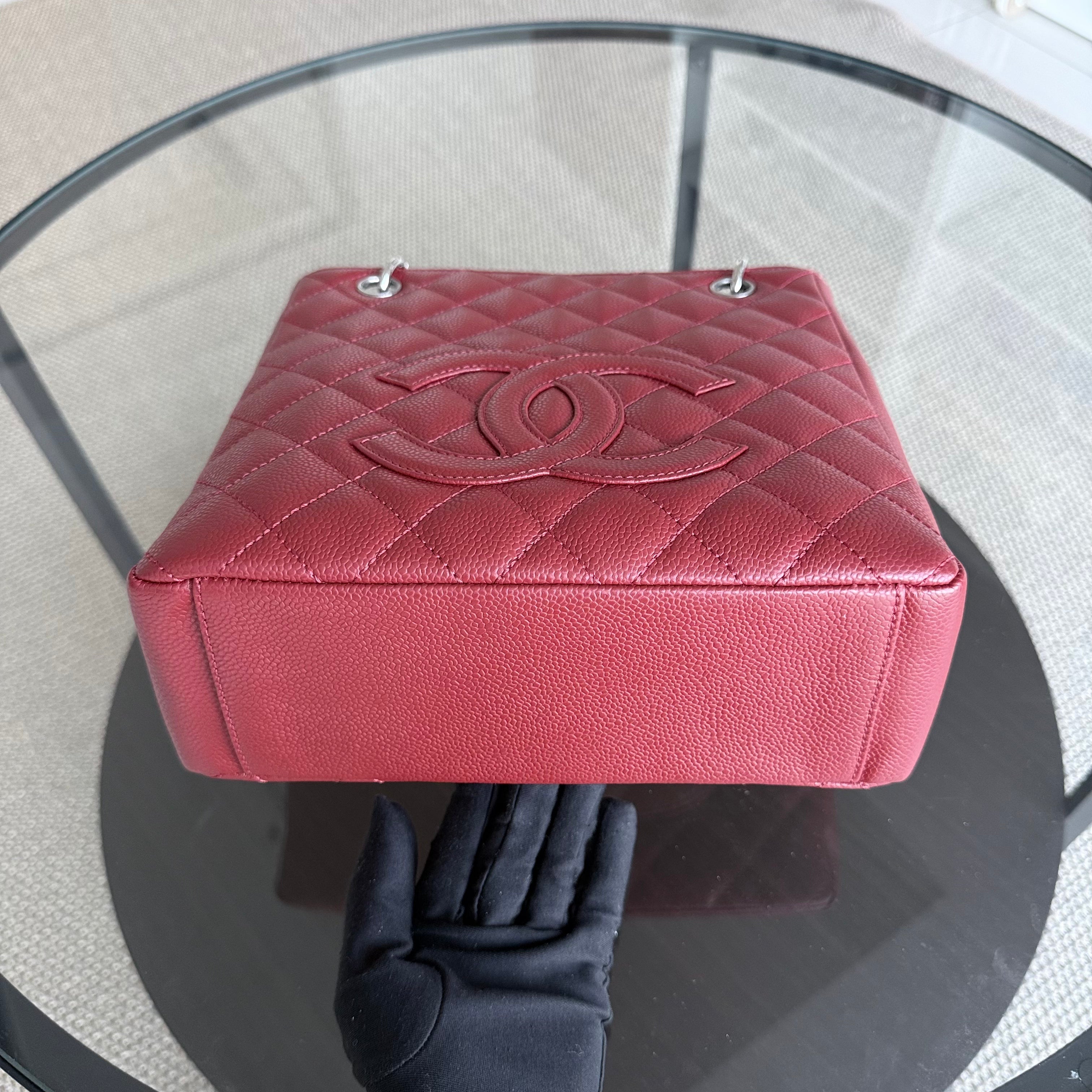 Chanel PST Petite Shopping Tote - Caviar Quilted Red Silver Hardware Series 13