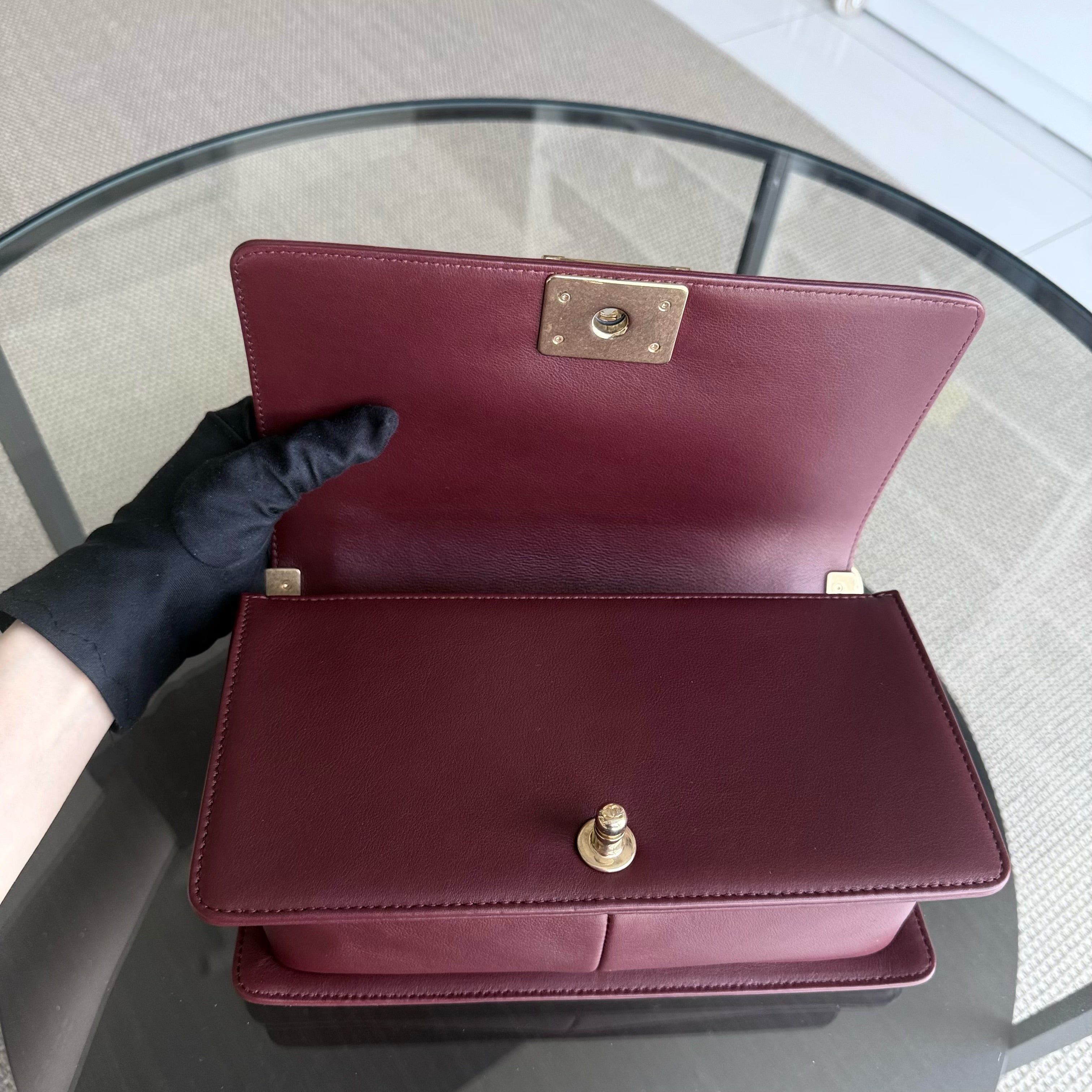 Chanel Boy Medium - 25CM Quilted Calfskin Burgundy Red Gold Hardware Series 23