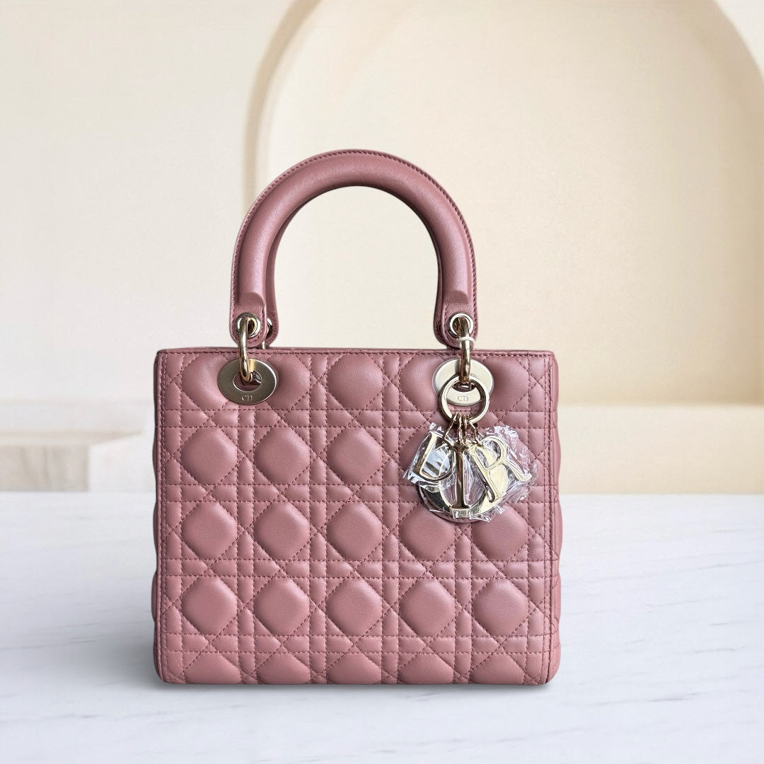 Dior Lady Medium - Cannage Lambskin Blush Gold Hardware NO STRAP