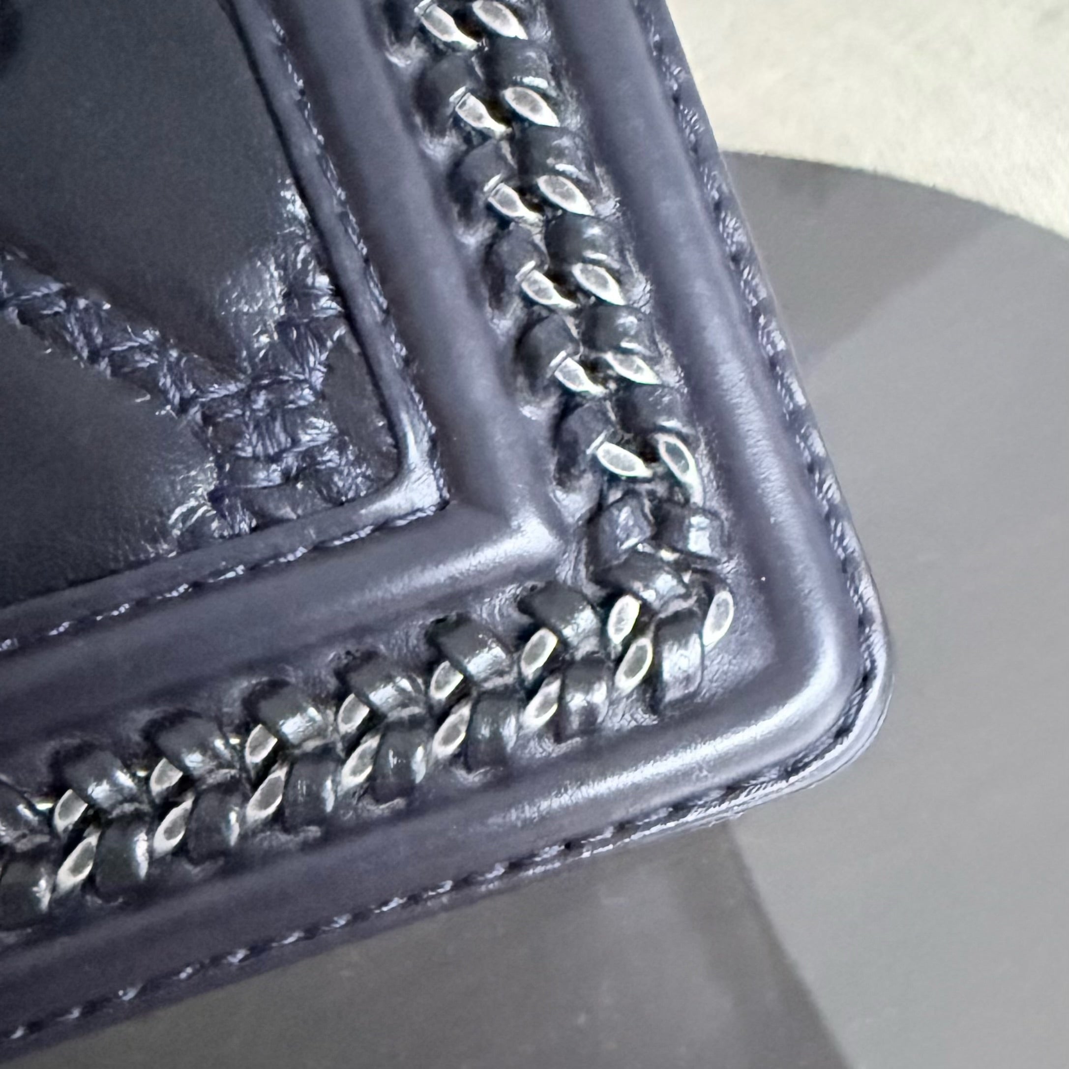 Chanel Boy Small Handle - 20CM Calfskin Chain Around Top Handle Limited Edition Dark Blue Ruthenium Silver Hardware Series 21