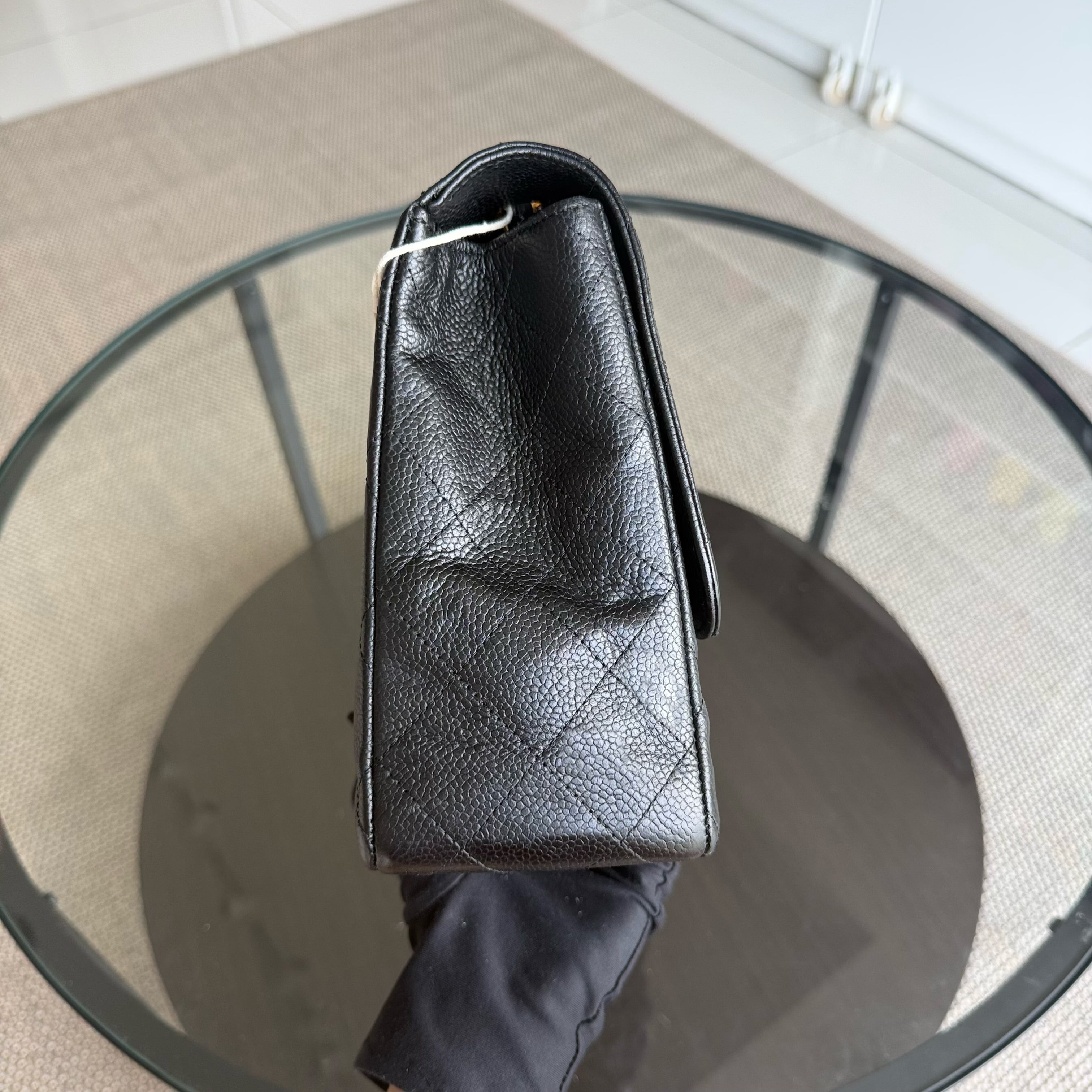 Chanel Classic Flap Jumbo - Caviar 30CM Single Flap Quilted Black Gold Hardware Series 13