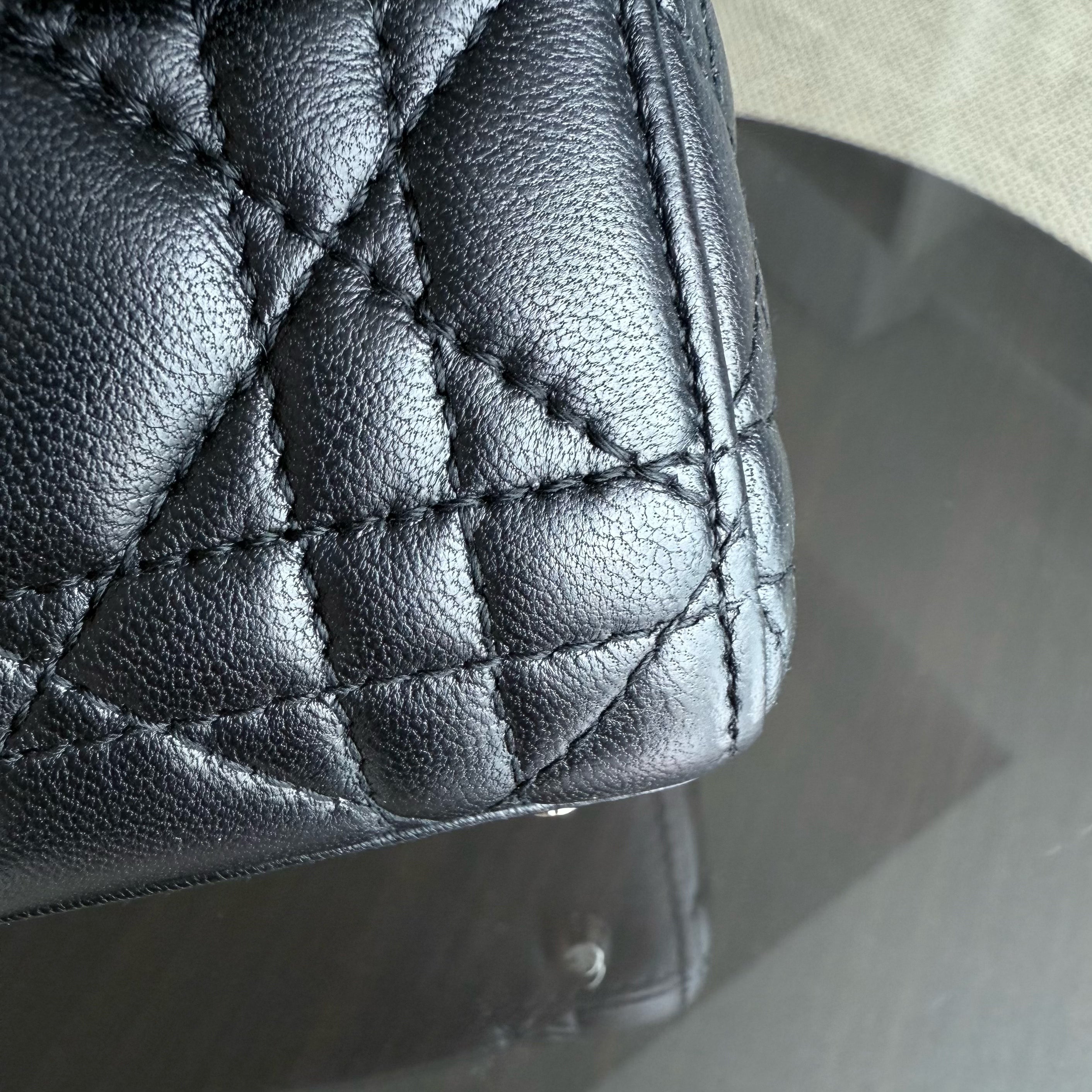 Dior Lady Mini - Cannage Lambskin Black Silver Hardware Chain Strap
