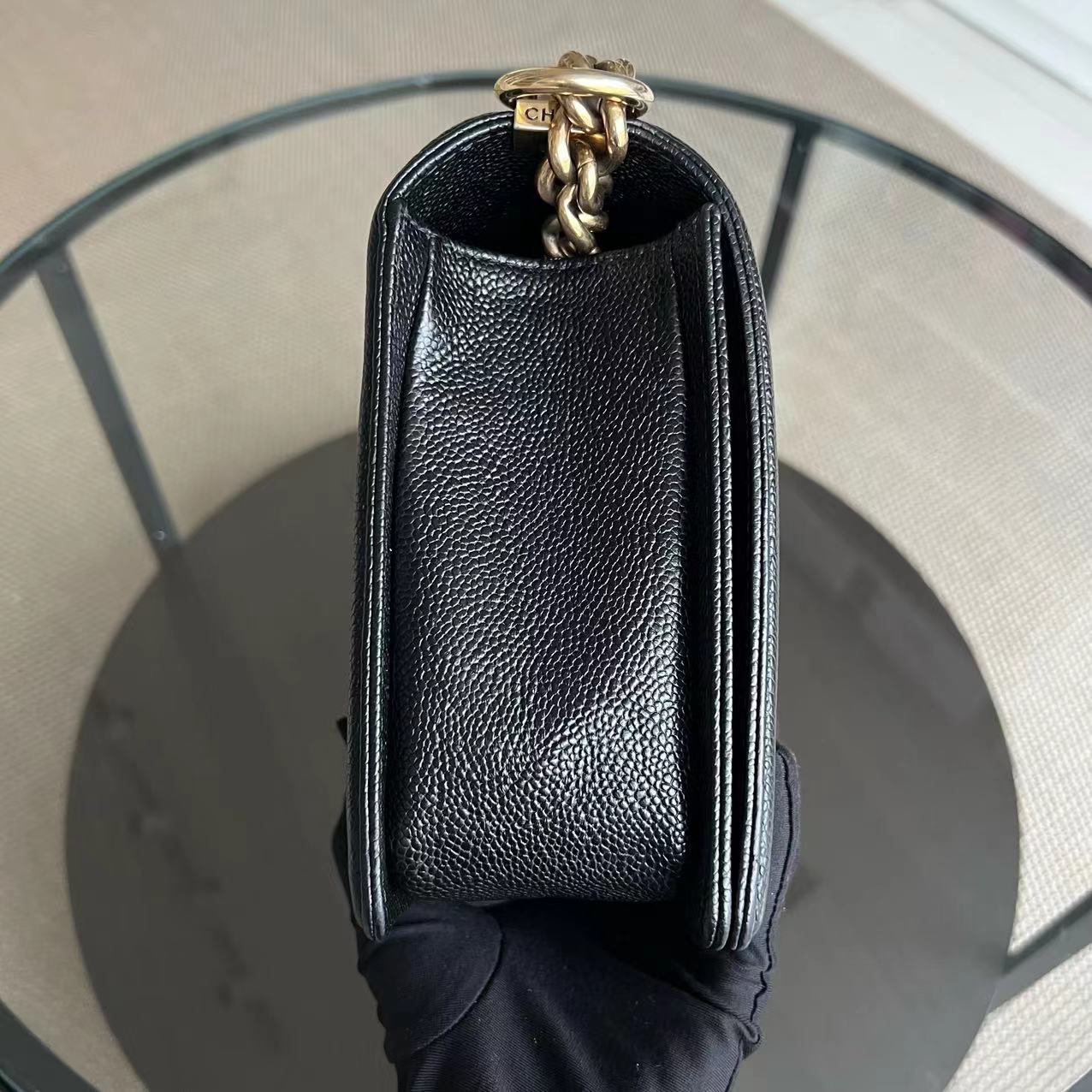 Caviar Boy New Medium 28CM Quilted Grained Calfskin Black Golden Hardware Series 20