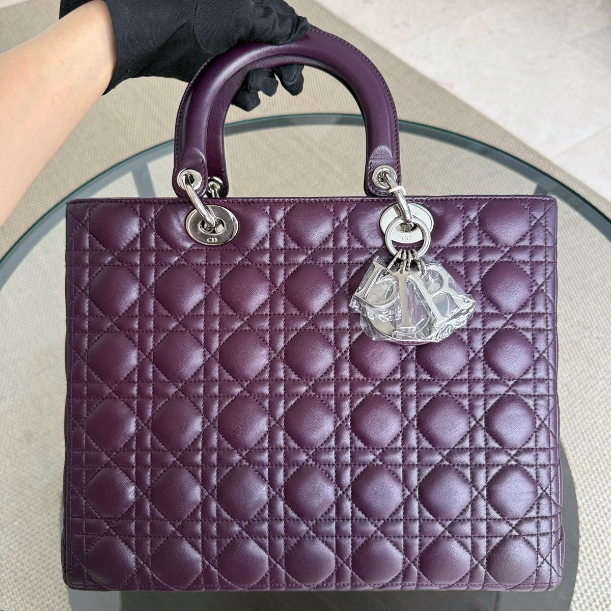 Dior Lady Large - Cannage Lambskin Dark Purple Silver Hardware