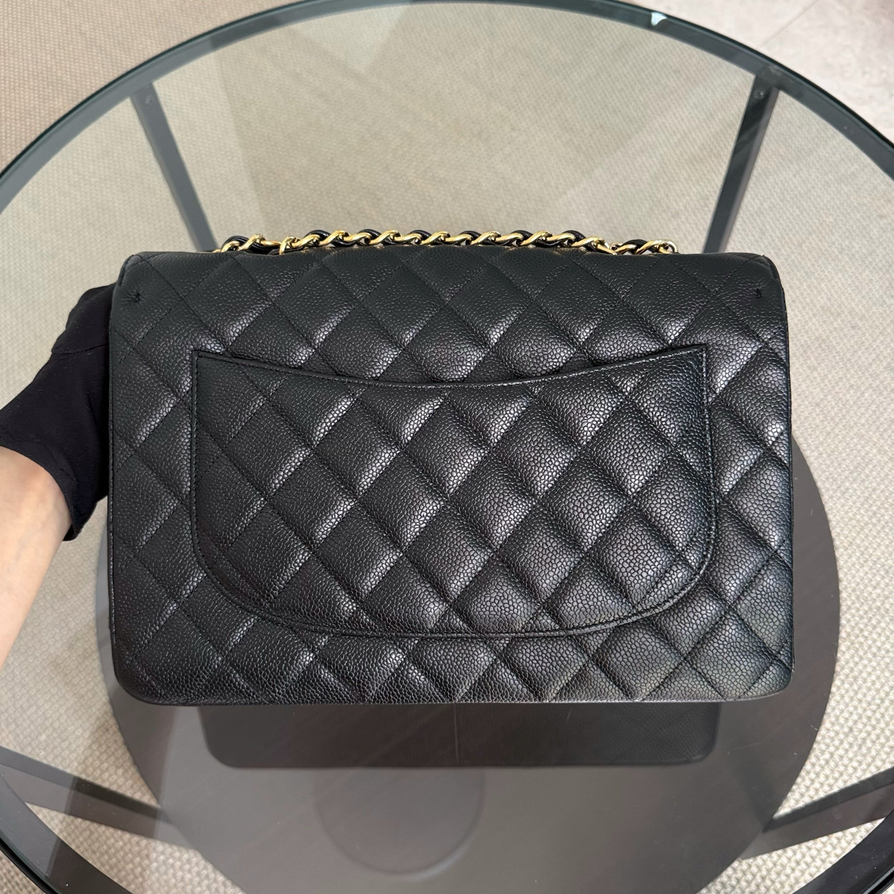 Chanel Classic Flap Jumbo - Caviar 30CM Single Flap Quilted Black 24K Gold Hardware Series 12