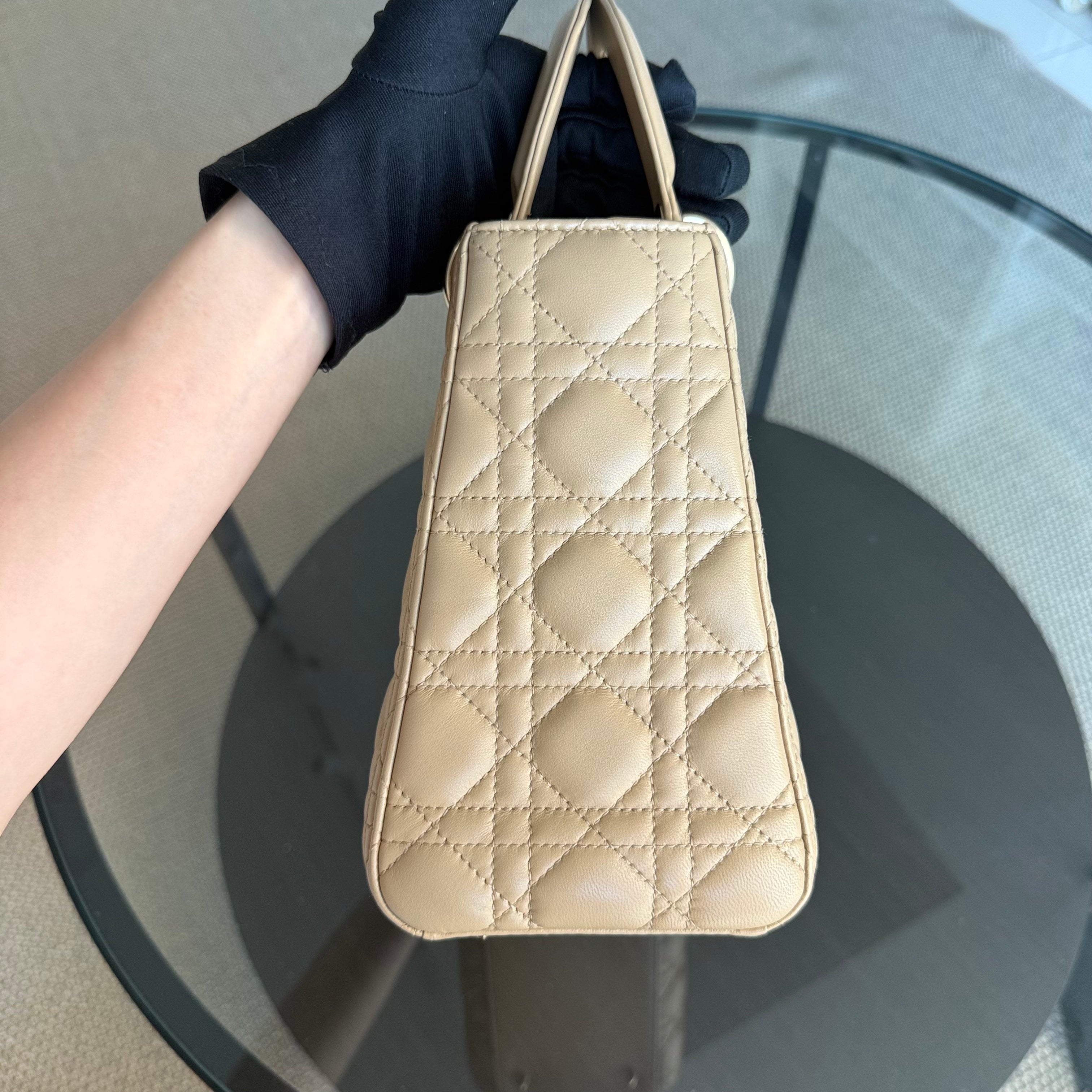 Dior Lady Medium - Cannage Lambskin Beige Gold Hardware