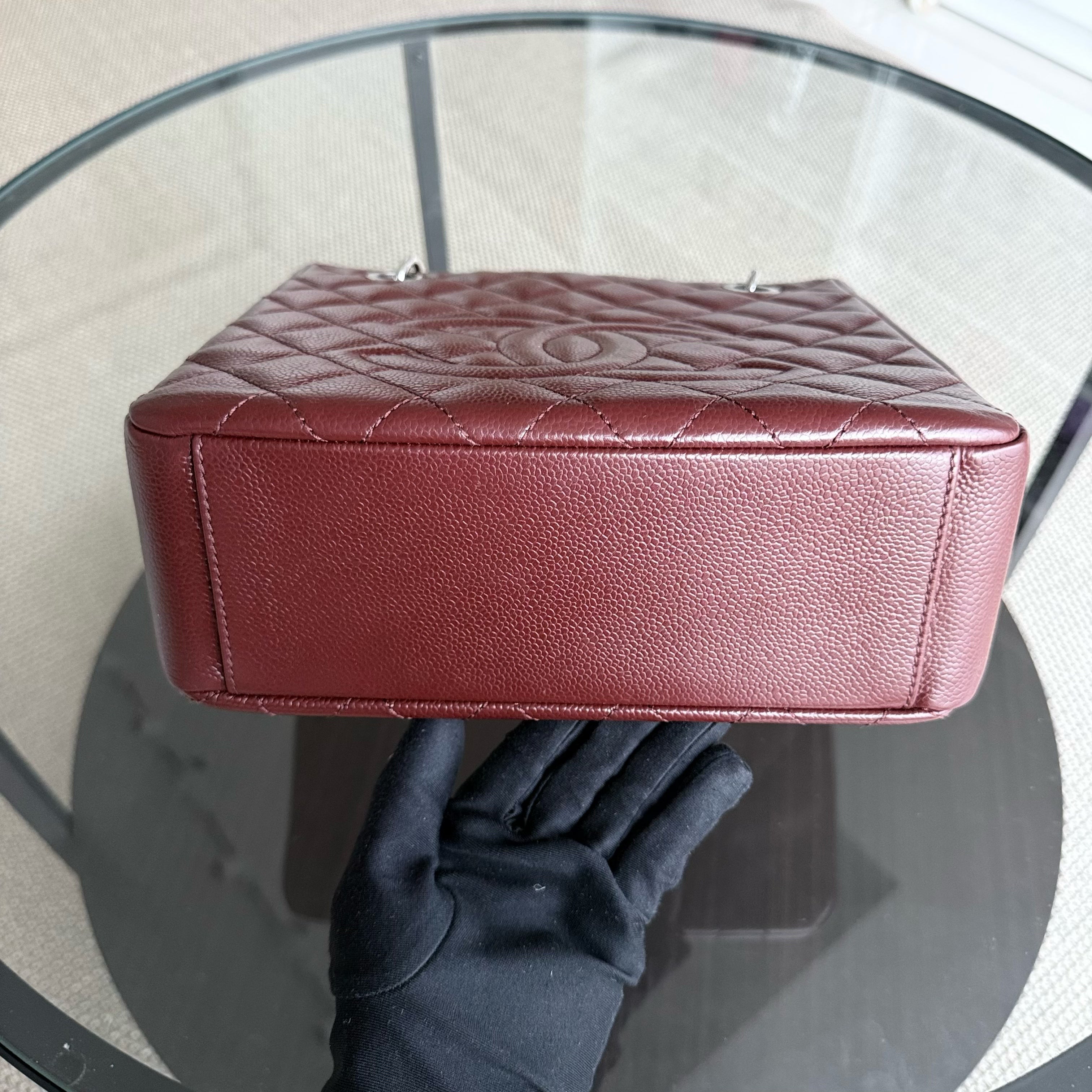 Chanel PST Petite Shopping Tote - Caviar Quilted Burgundy Dark Red Silver Hardware Series 18
