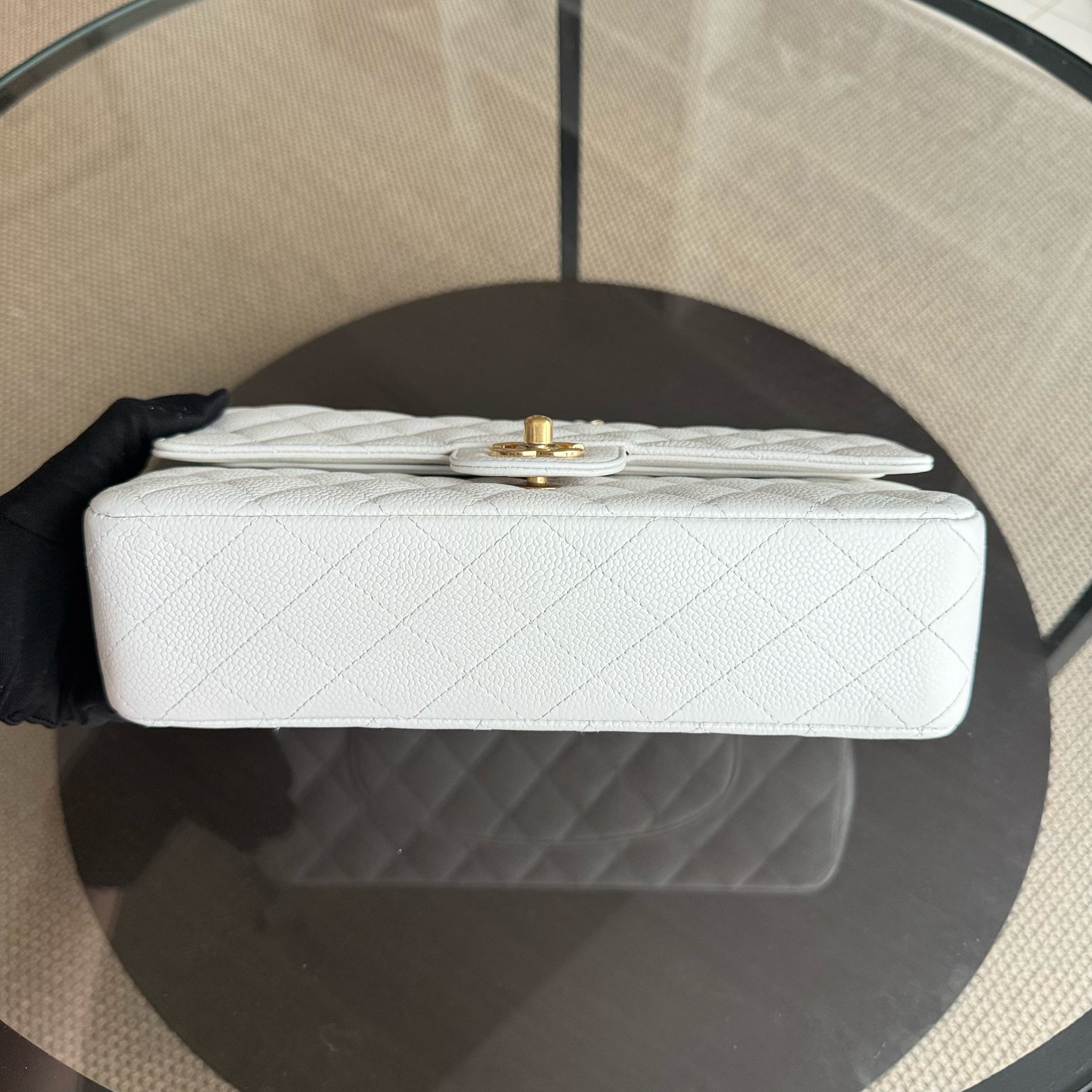 Chanel Classic Flap Medium - Caviar 25CM Quilted Snow White Gold Hardware Series 14