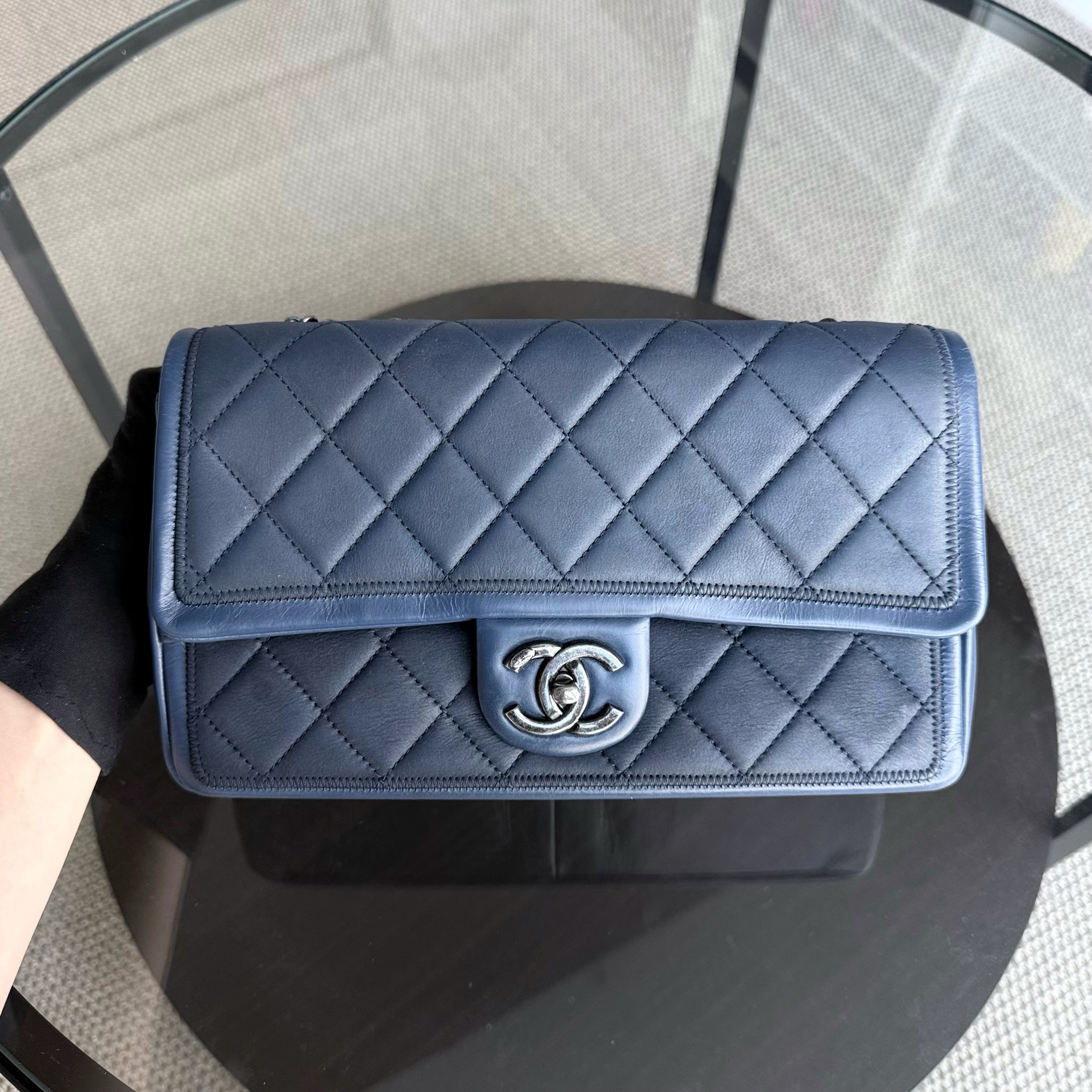 Chanel Seasonal Flap - 25CM Quilted Calfskin Blue Ruthenium Silver Hardware Series 20