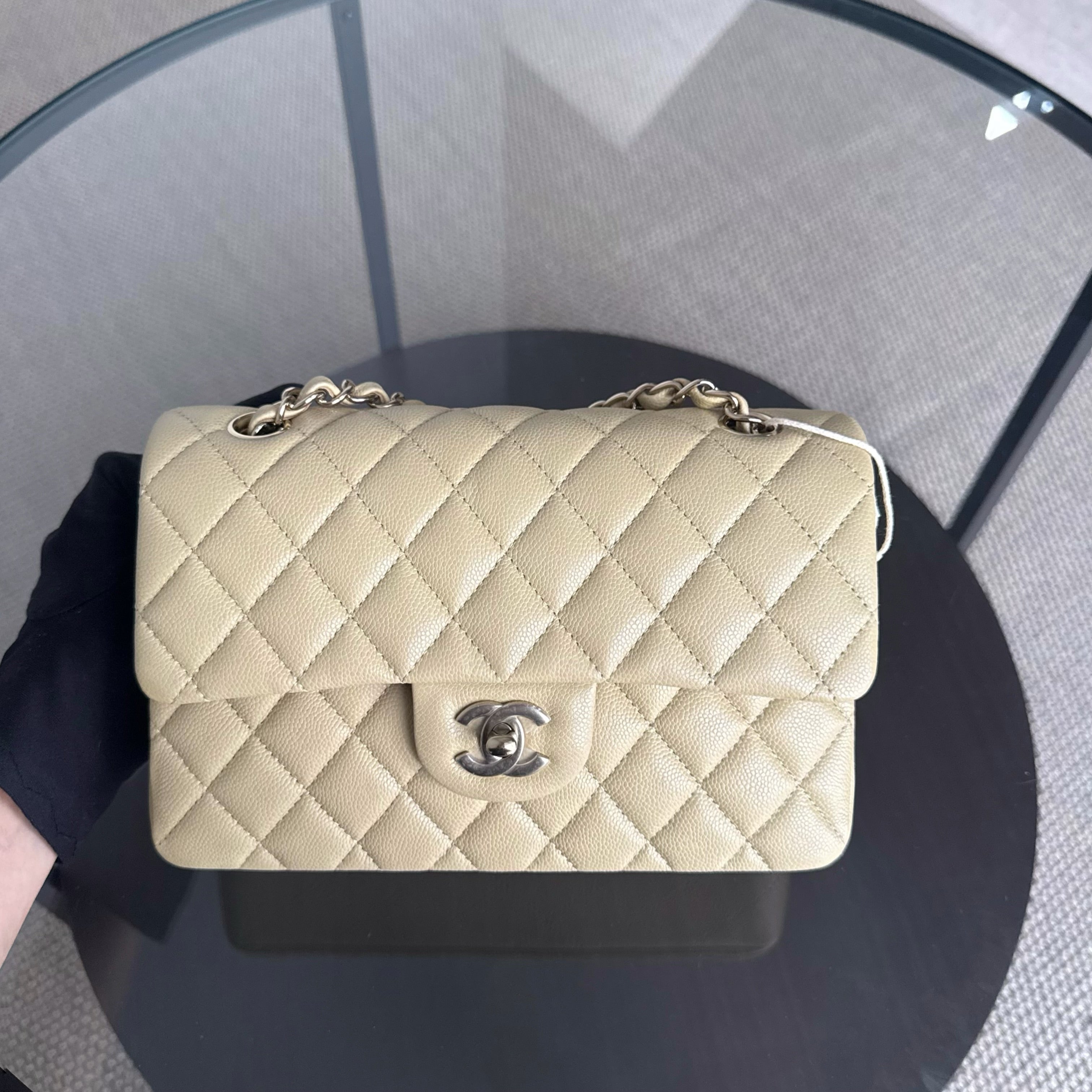 Chanel Classic Flap Small - Caviar 23CM Quilted Beige Gold Hardware Microchip