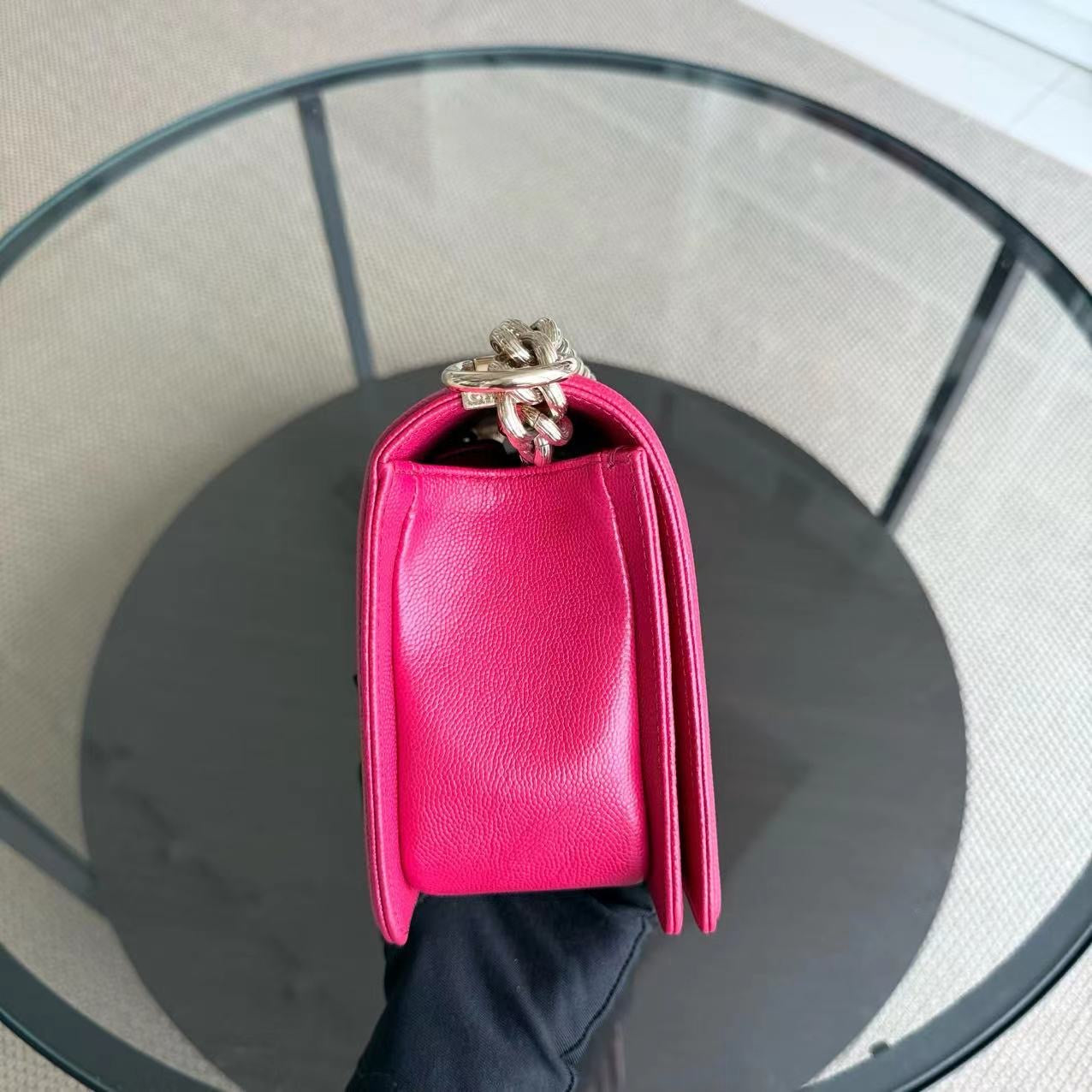 Chanel Boy Medium - Caviar 25CM Quilted Grained Calfskin Hot Pink Gold Hardware Series 23