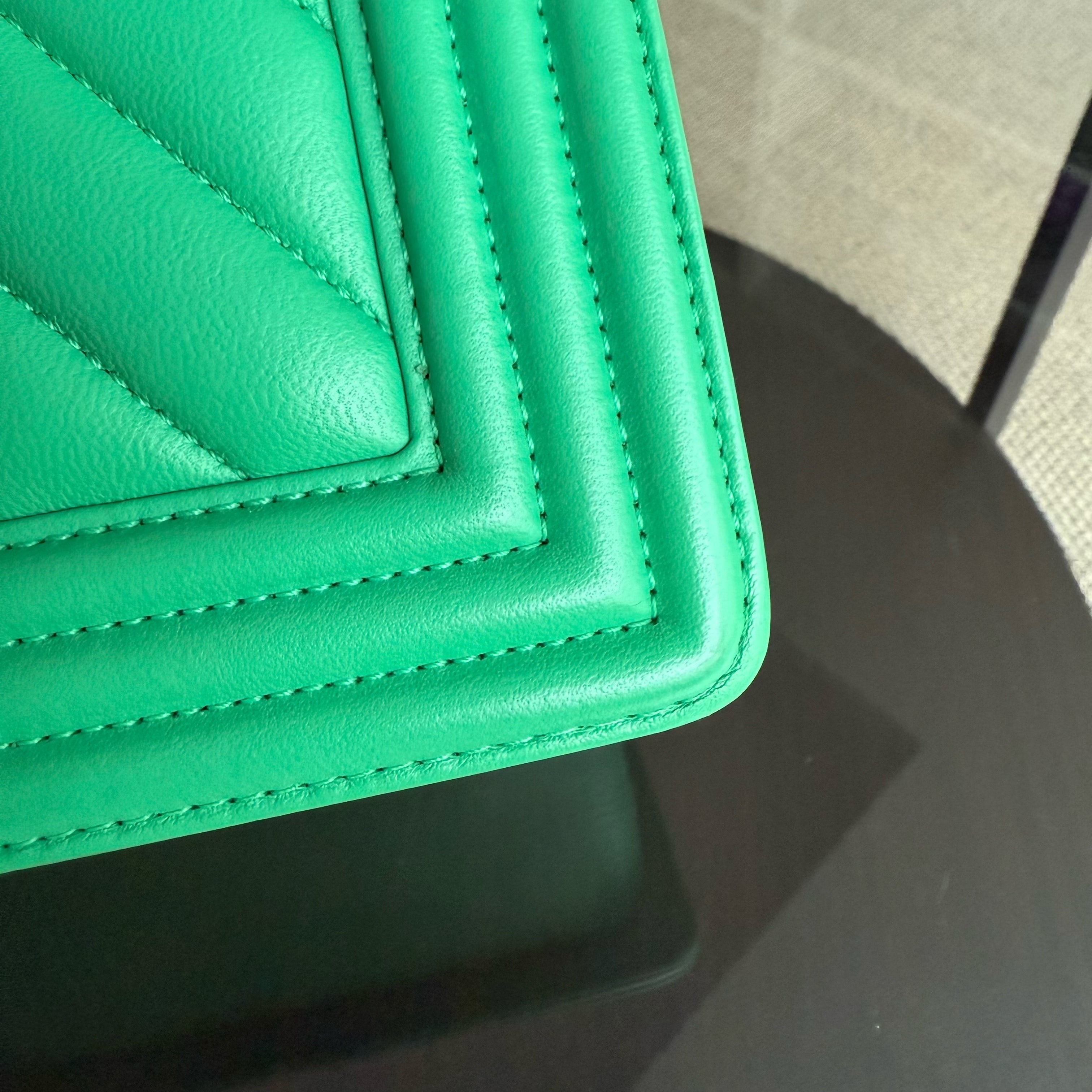 Chanel Boy Medium - 25CM Chevron Calfskin Green Gold Hardware Series 23