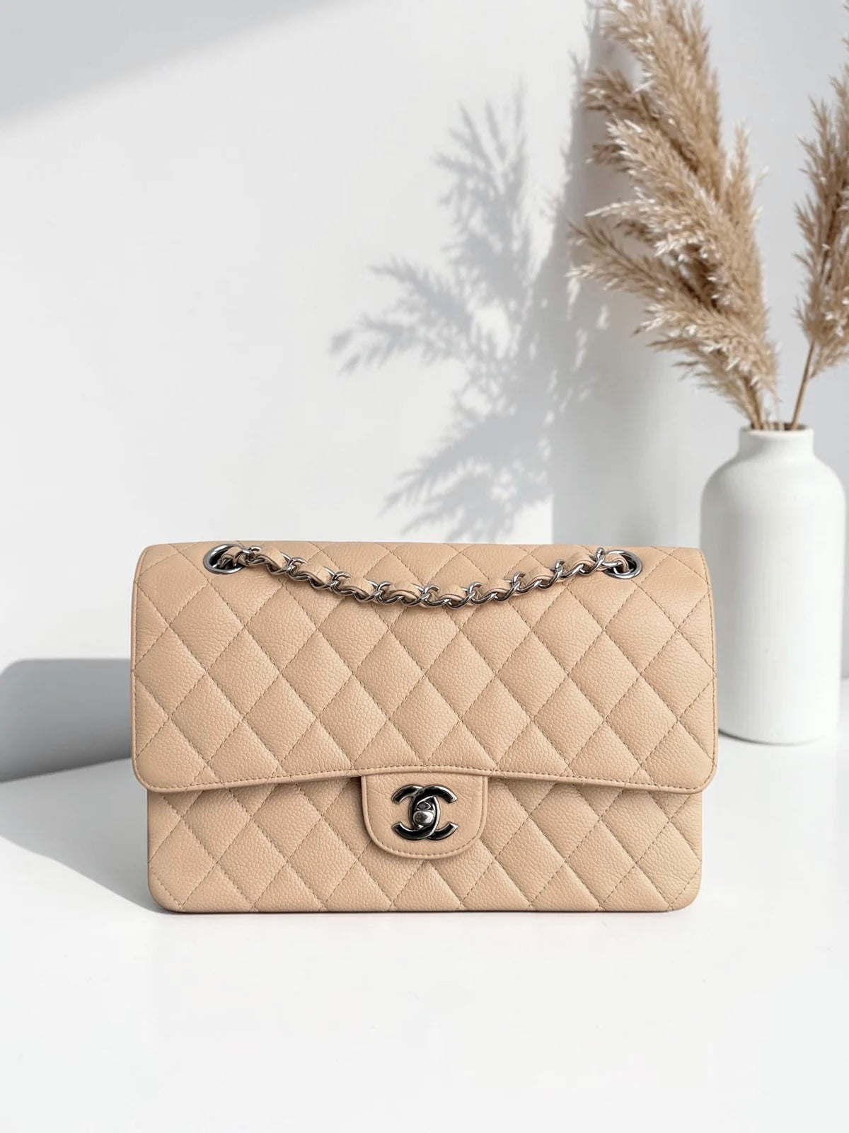 Chanel Classic Flap Medium - Caviar 25CM Quilted Beige Silver Hardware Series 13