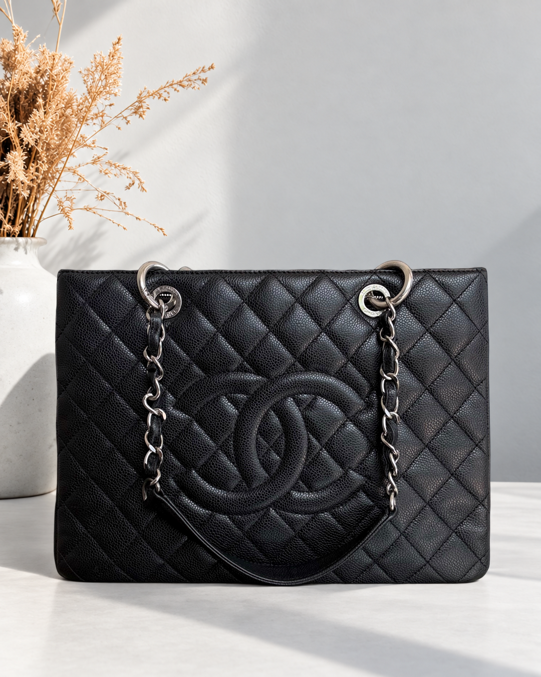 Chanel GST Grand Shopping Tote - Caviar Quilted Black Silver Hardware
